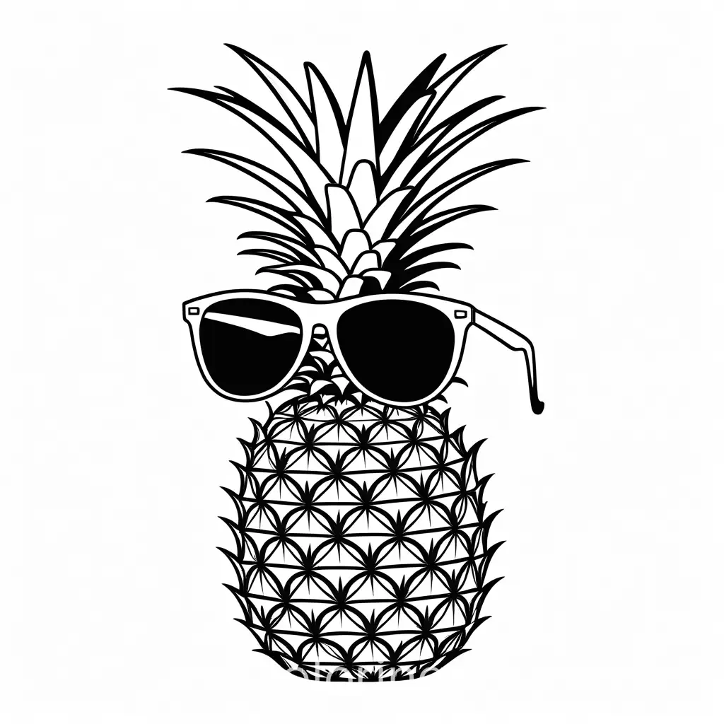 pineapple with sunglasses
, Coloring Page, black and white, line art, white background, Simplicity, Ample White Space. The background of the coloring page is plain white to make it easy for young children to color within the lines. The outlines of all the subjects are easy to distinguish, making it simple for kids to color without too much difficulty