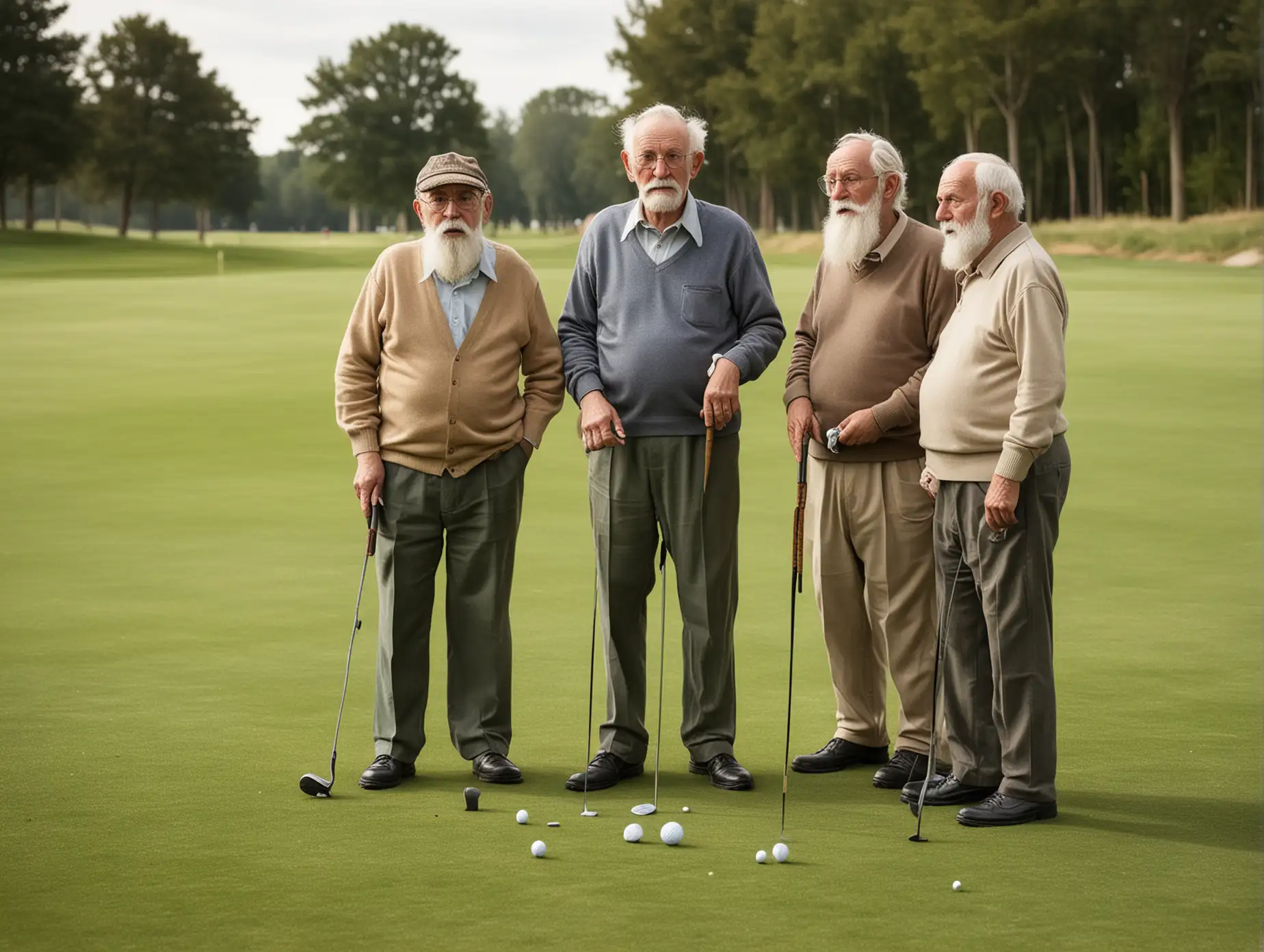 Four old men on a golf tee