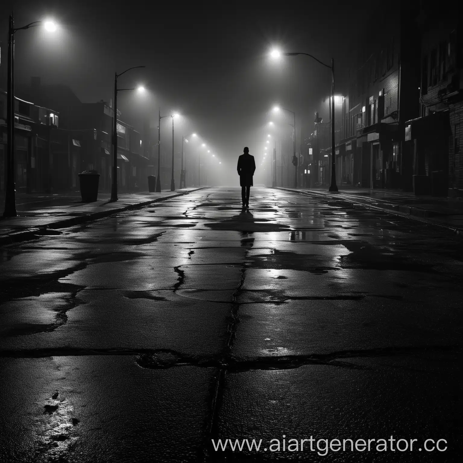 Against the backdrop of the urban landscape, the silhouette of a lone figure looms, gazing into the distance as if contemplating the meaning of the laws that govern our world. The glow of streetlights reflects off the wet asphalt, adding an atmosphere of mystery and incomprehension to this scene.