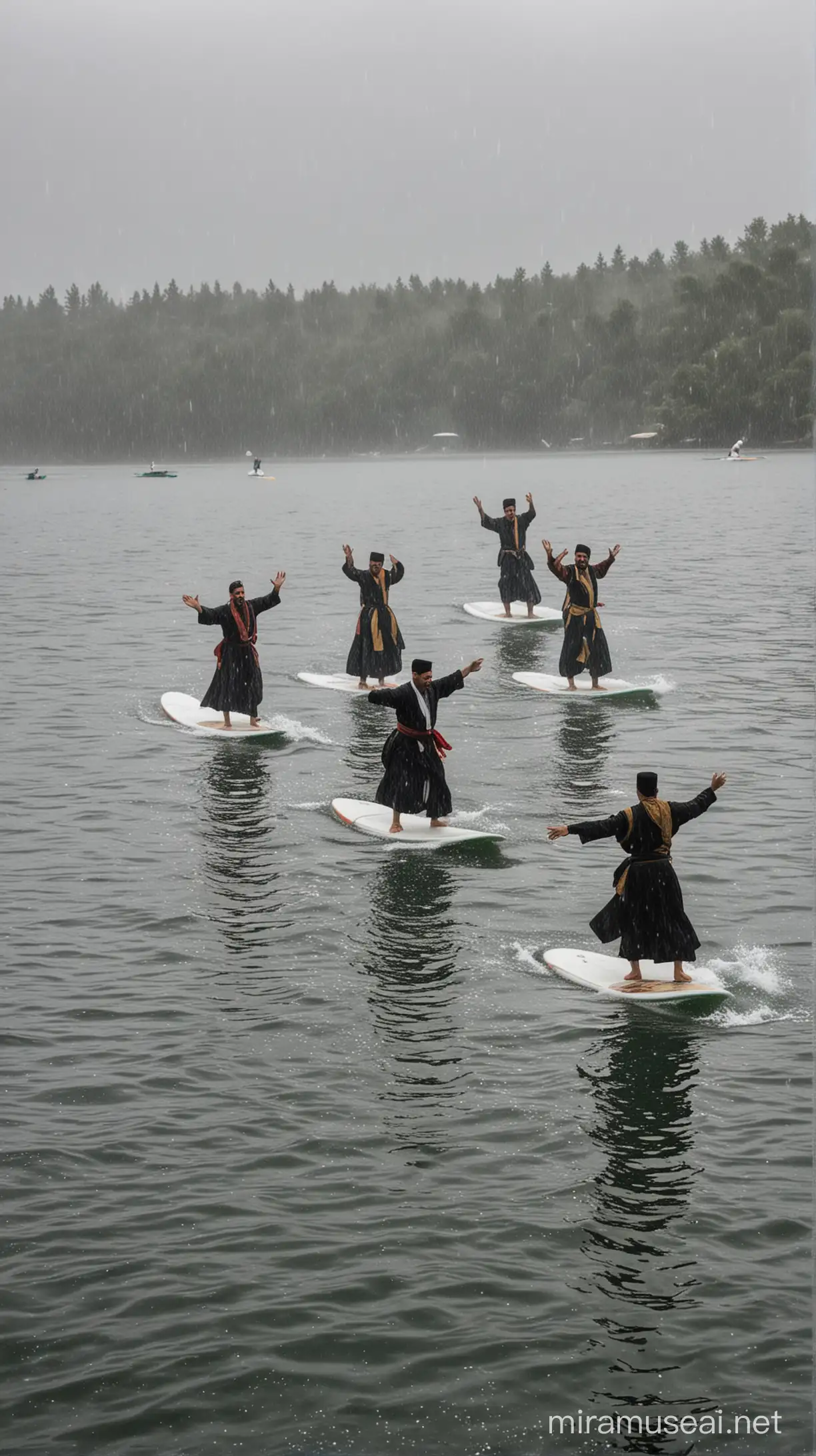 Turkish Dervishes Dancing on Surf Boards in Heavy Rain
