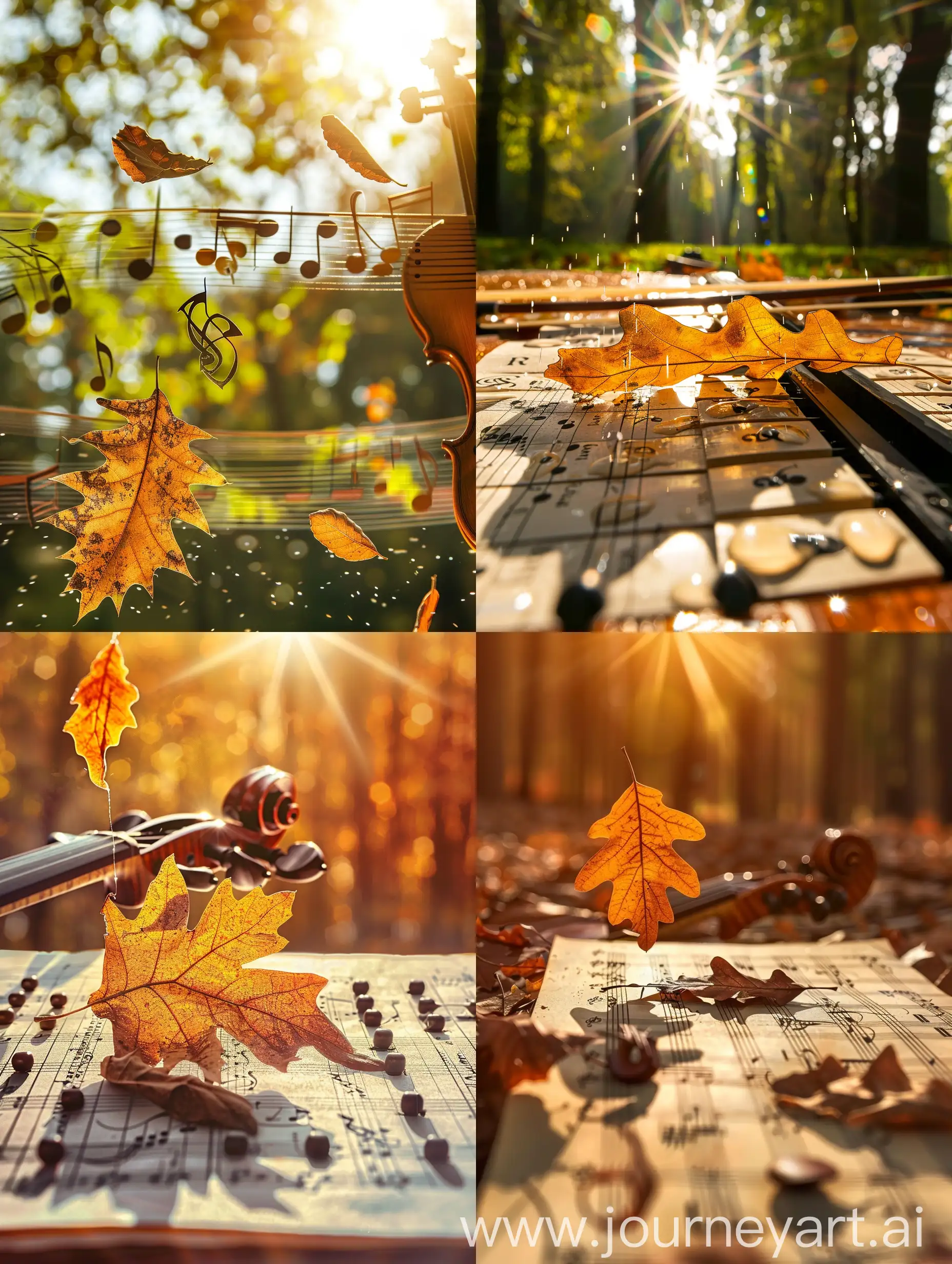 Autumn-Serenade-Oak-Leaf-Falling-on-Violin-Key-and-Sunlit-Notes