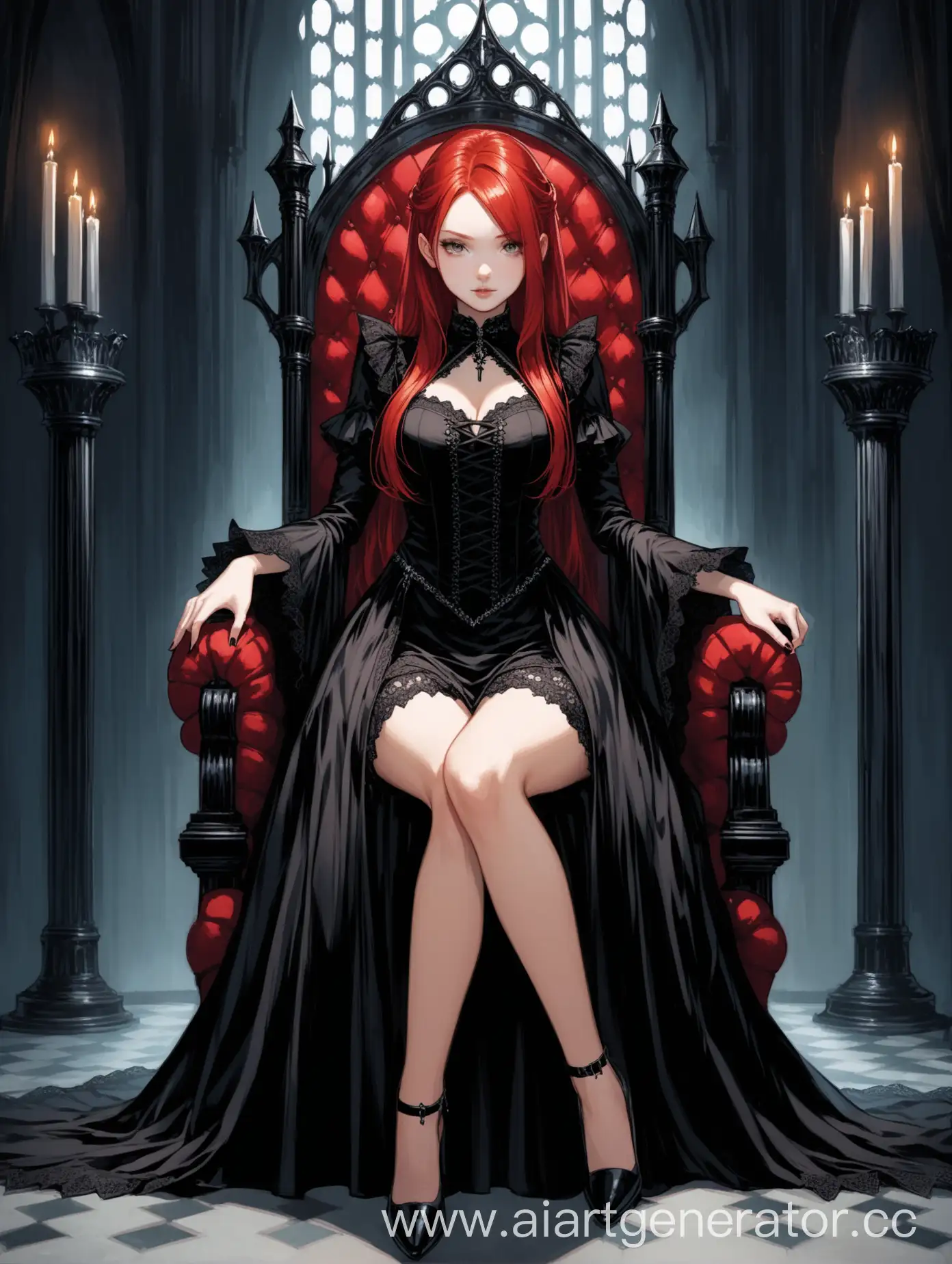 Redhead-Girl-in-Gothic-Maximal-Dress-on-Throne