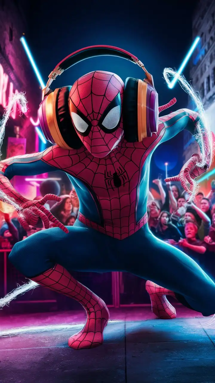 Spiderman Dancing with Headphones Marvel Superhero Grooving to the Beat