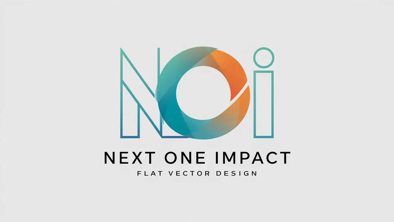 Create a flat vector, illustrative-style lettermark logo design for a business named 'Next One Impact', focusing on helping people stay motivated through productivity and finding their true potential. Utilize the initials 'N', 'O', and 'I' in a minimalist and geometric style, arranging the letters to interlock creatively. Use gradients of teal and orange against a white background to convey both calmness and energy. Do not show any realistic photo detail shading.