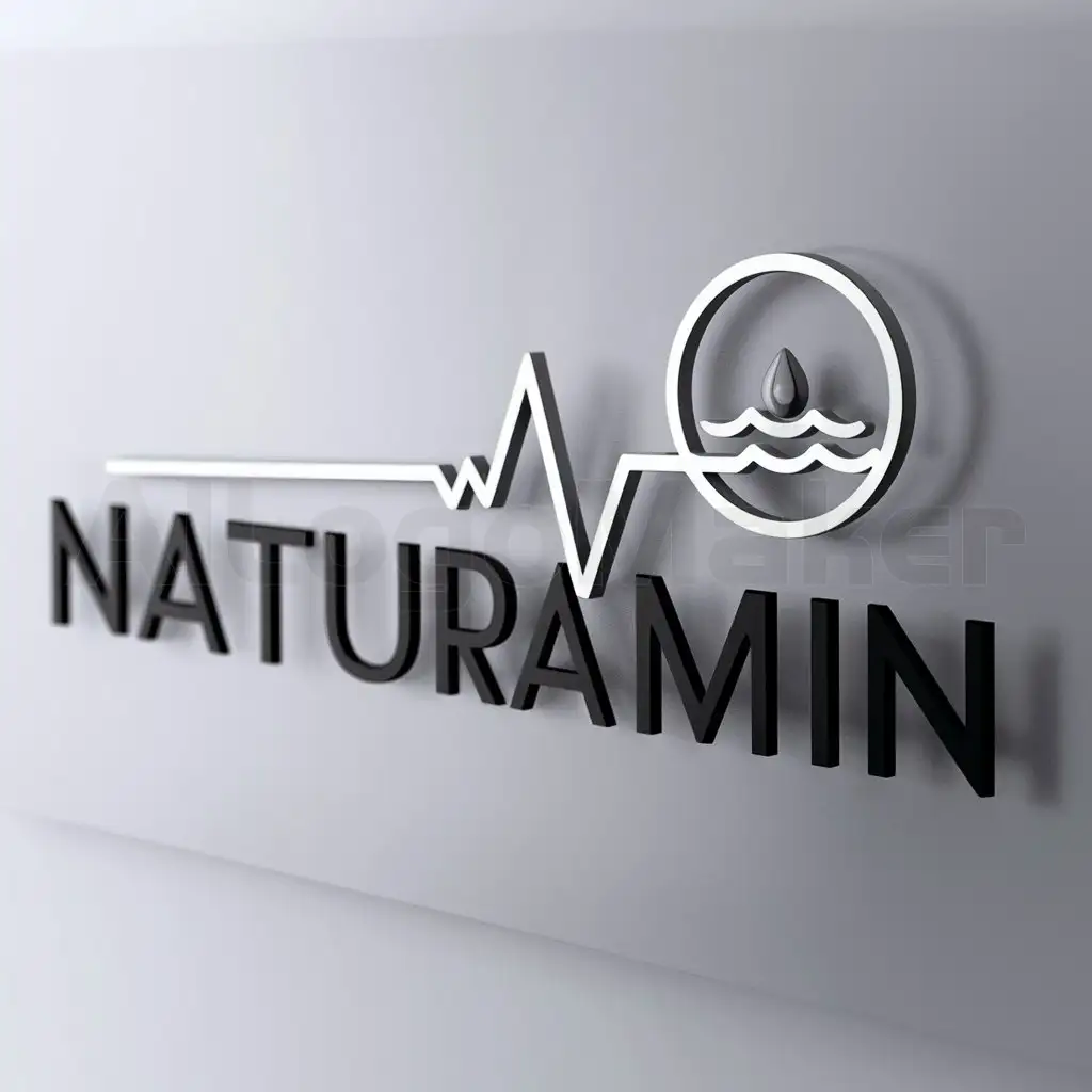 a logo design,with the text "Naturamin", main symbol:A heartbeat line integrated with a water droplet or wave can symbolize health and wellness.,Moderate,clear background