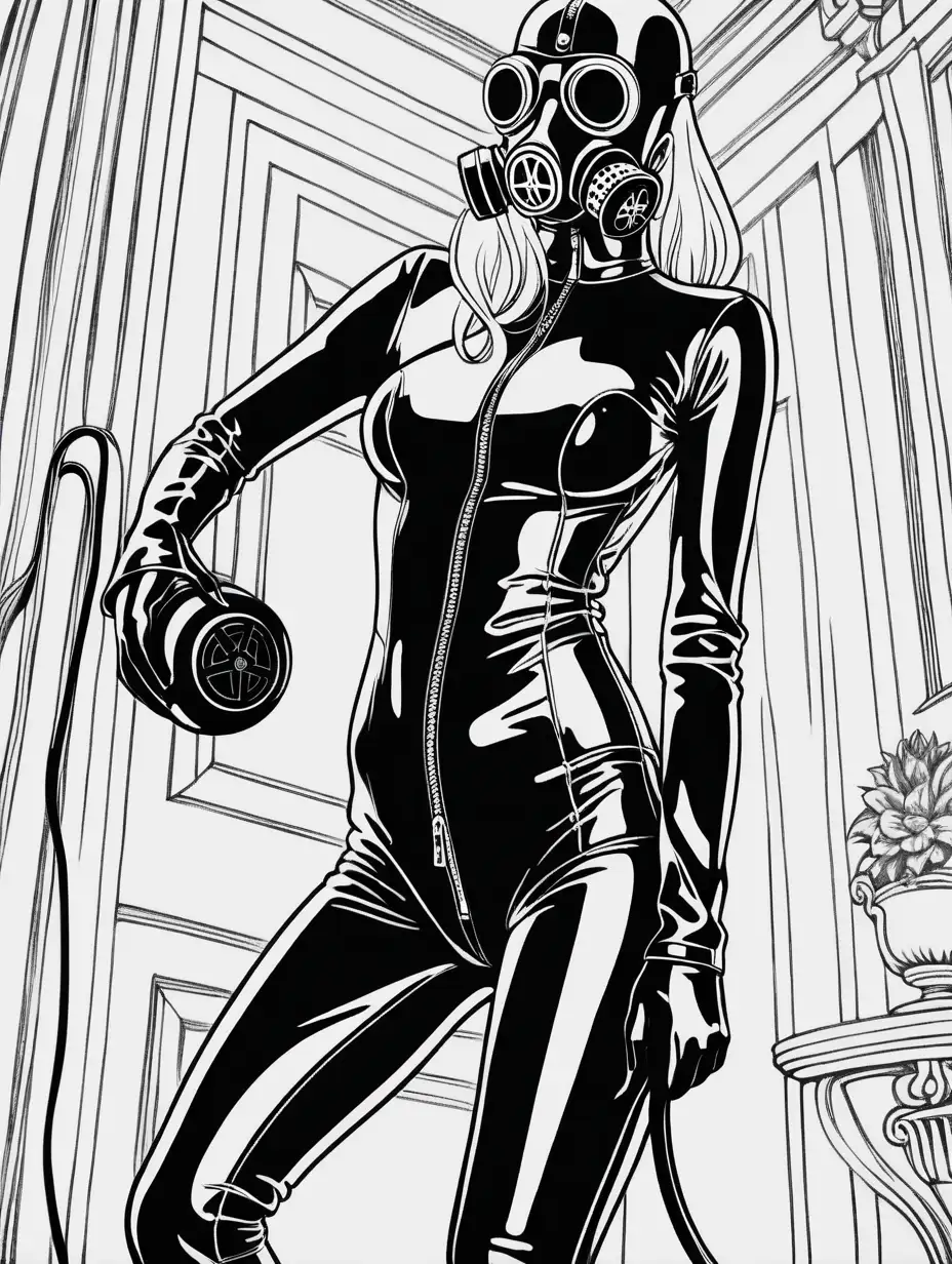 Erotic Female Domination Coloring Page Latex Catwoman in High Contrast