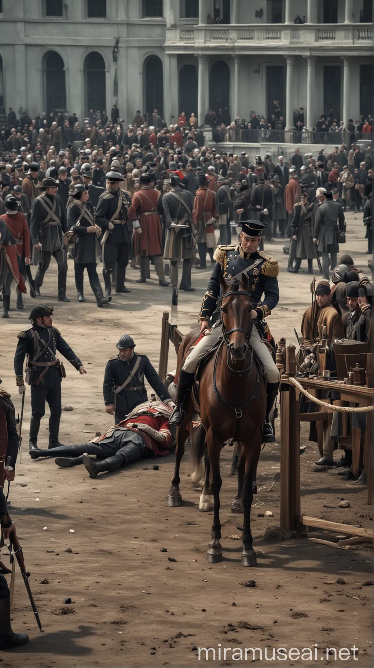 The dramatic moment of King Philip’s assassination during a public event. hyper realistic