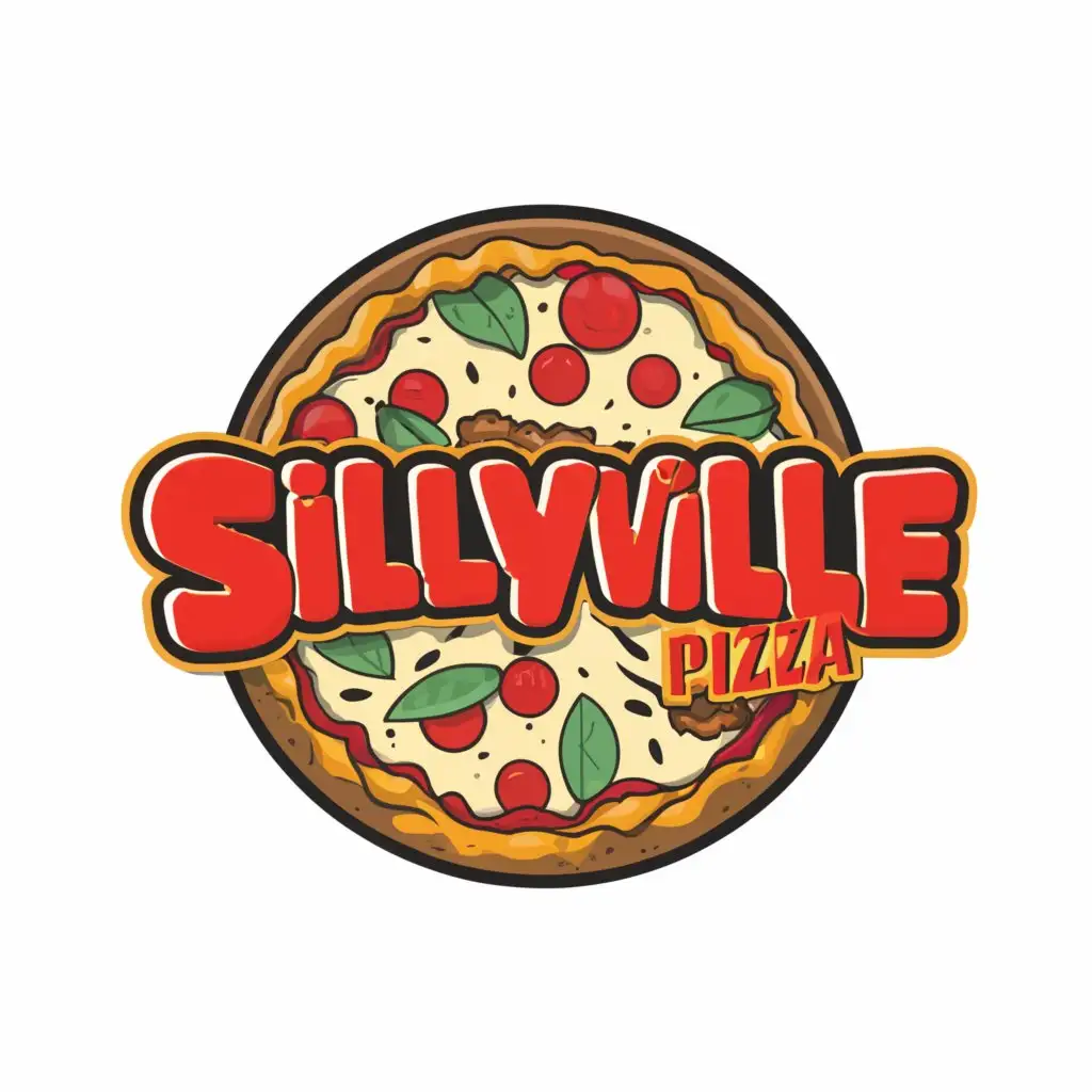 LOGO-Design-For-Sillyville-Pizza-Whimsical-Face-with-a-Mouthwatering-Twist