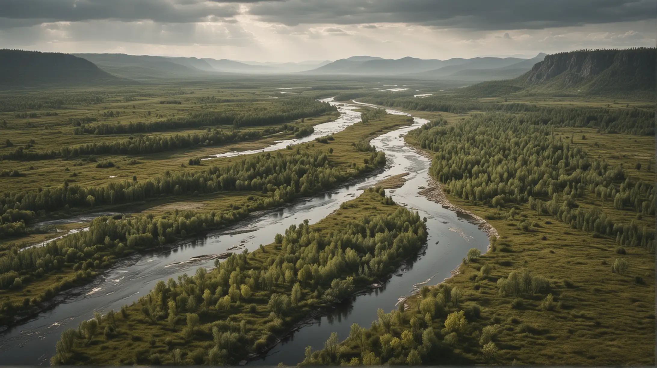 Scenic River Flowing Through Diverse Wilderness Landscape