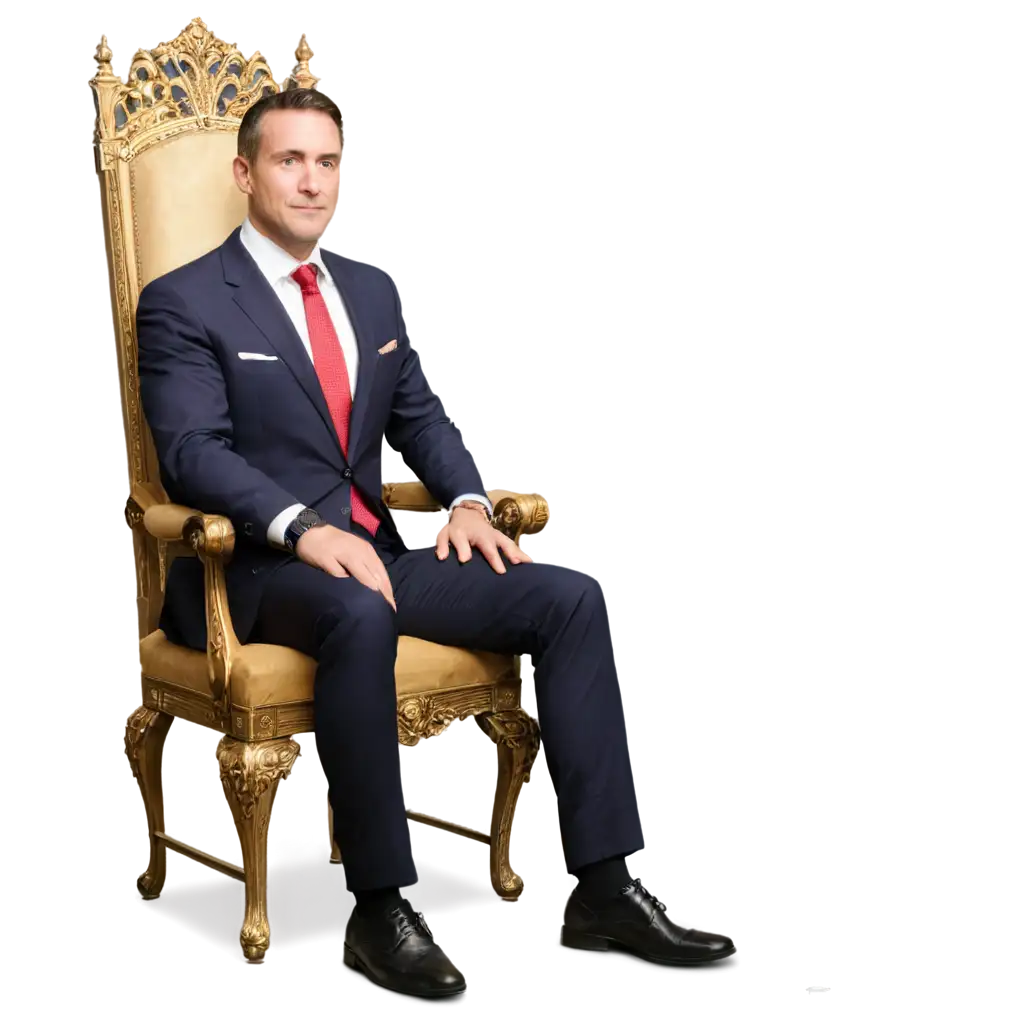 PNG-Image-of-a-Freshly-Shaven-Man-in-a-Suit-Sitting-on-a-Golden-Throne