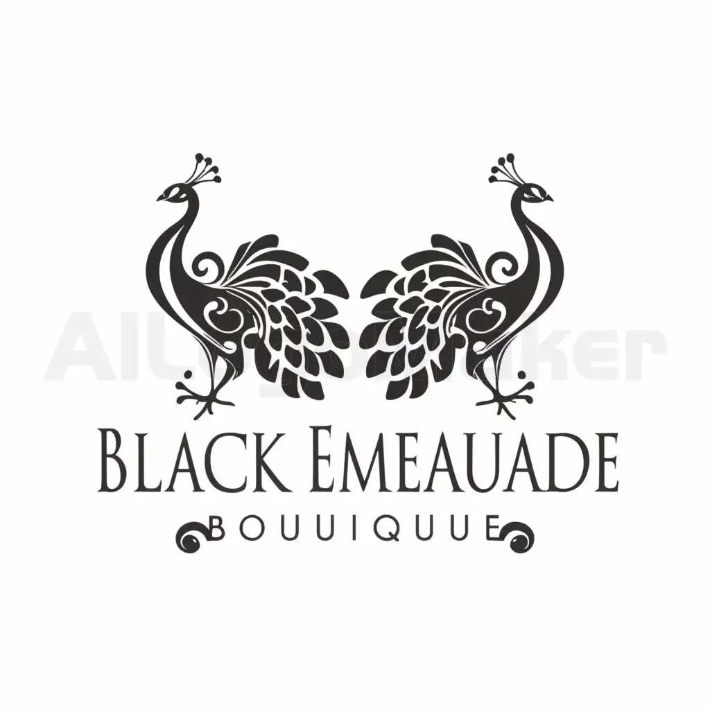 LOGO-Design-for-Black-Emeraude-Boutique-Elegant-White-Peacocks-on-a-Clear-Background