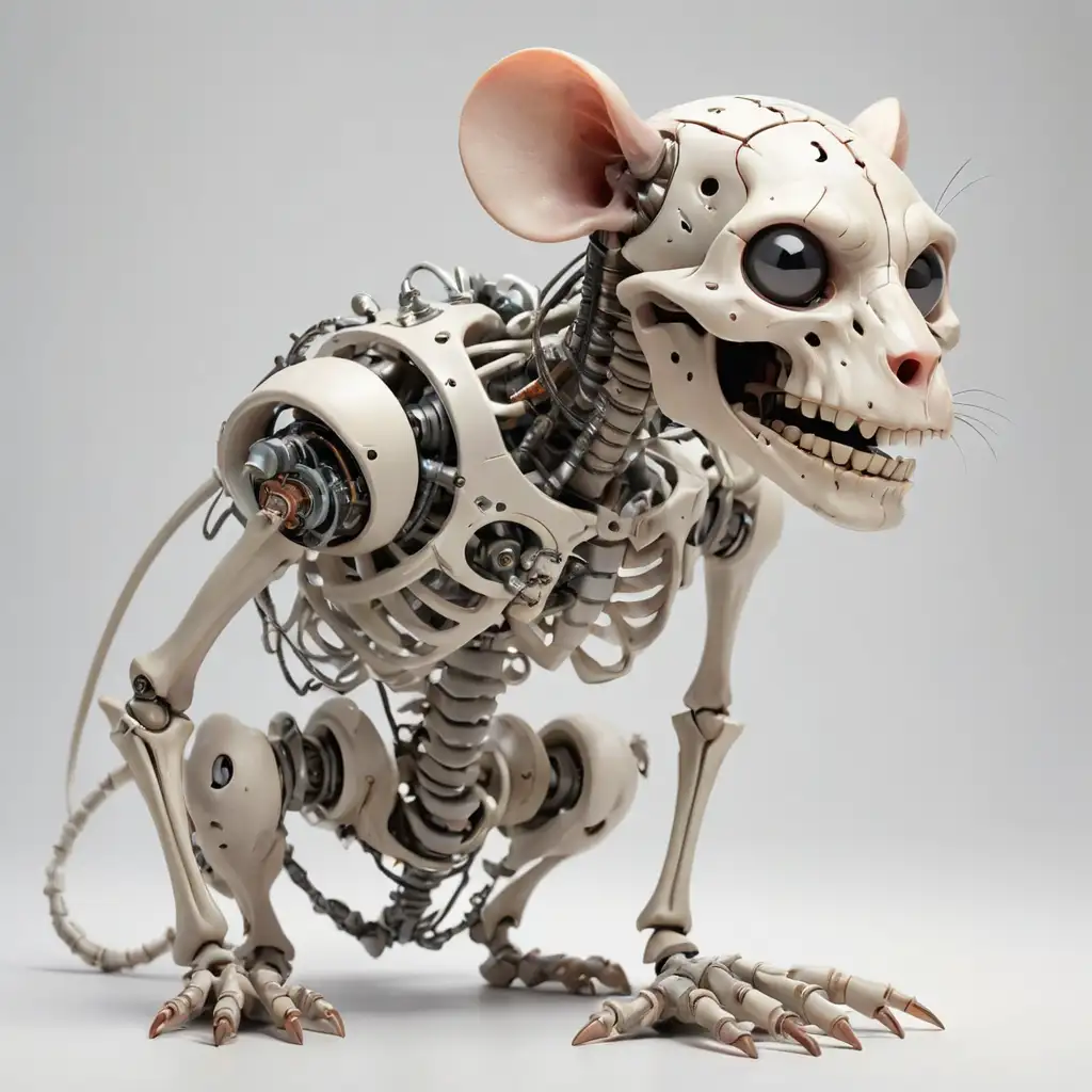 Futuristic Rat Skeleton Cyborg Illustration on White Background