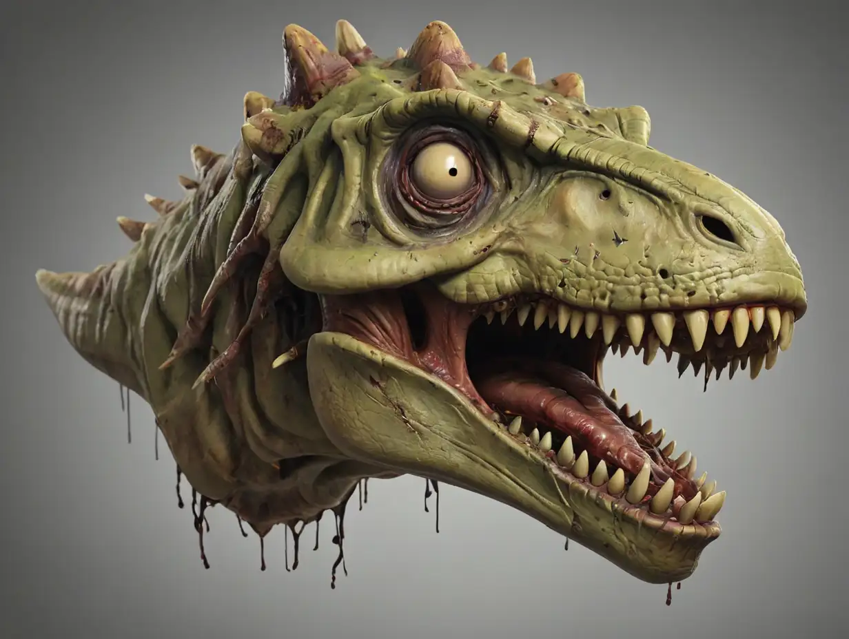 t-rex zombie head with no eyes
