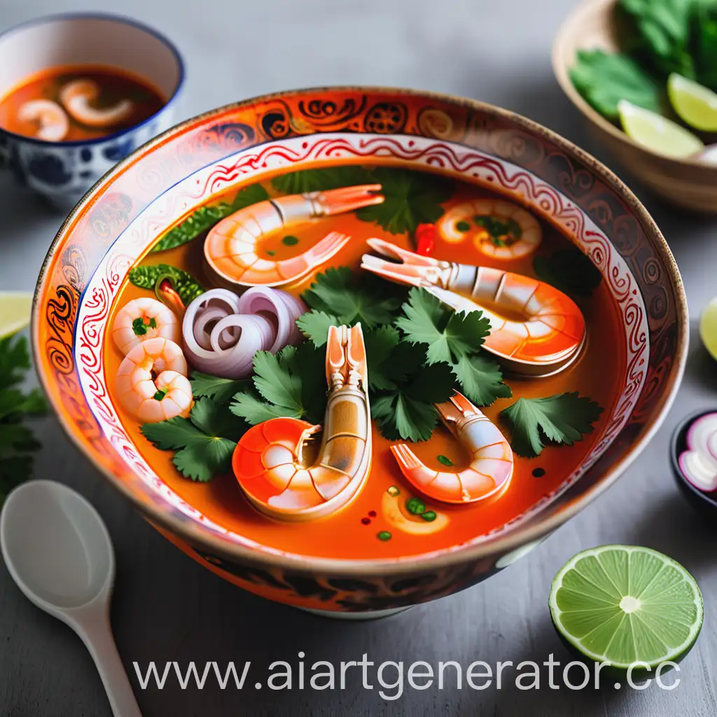 Vibrantly-Painted-Tom-Yam-Soup-in-a-Delicate-Bowl-Thai-Culinary-Delight