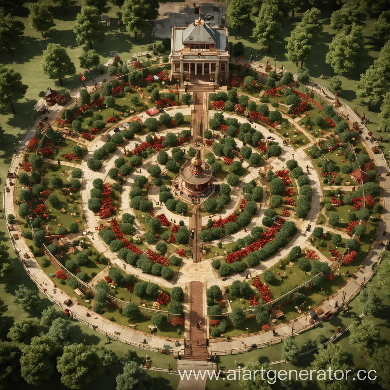 нарисуй план развлекательного казино-комплекса связанного по тематике с вишневым садом в стилистике 19 века