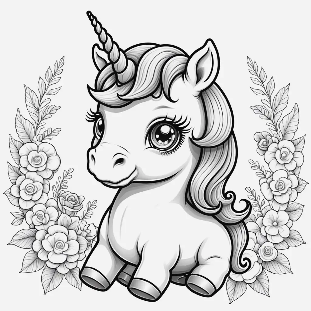 Adorable Baby Unicorn Coloring Page for Children