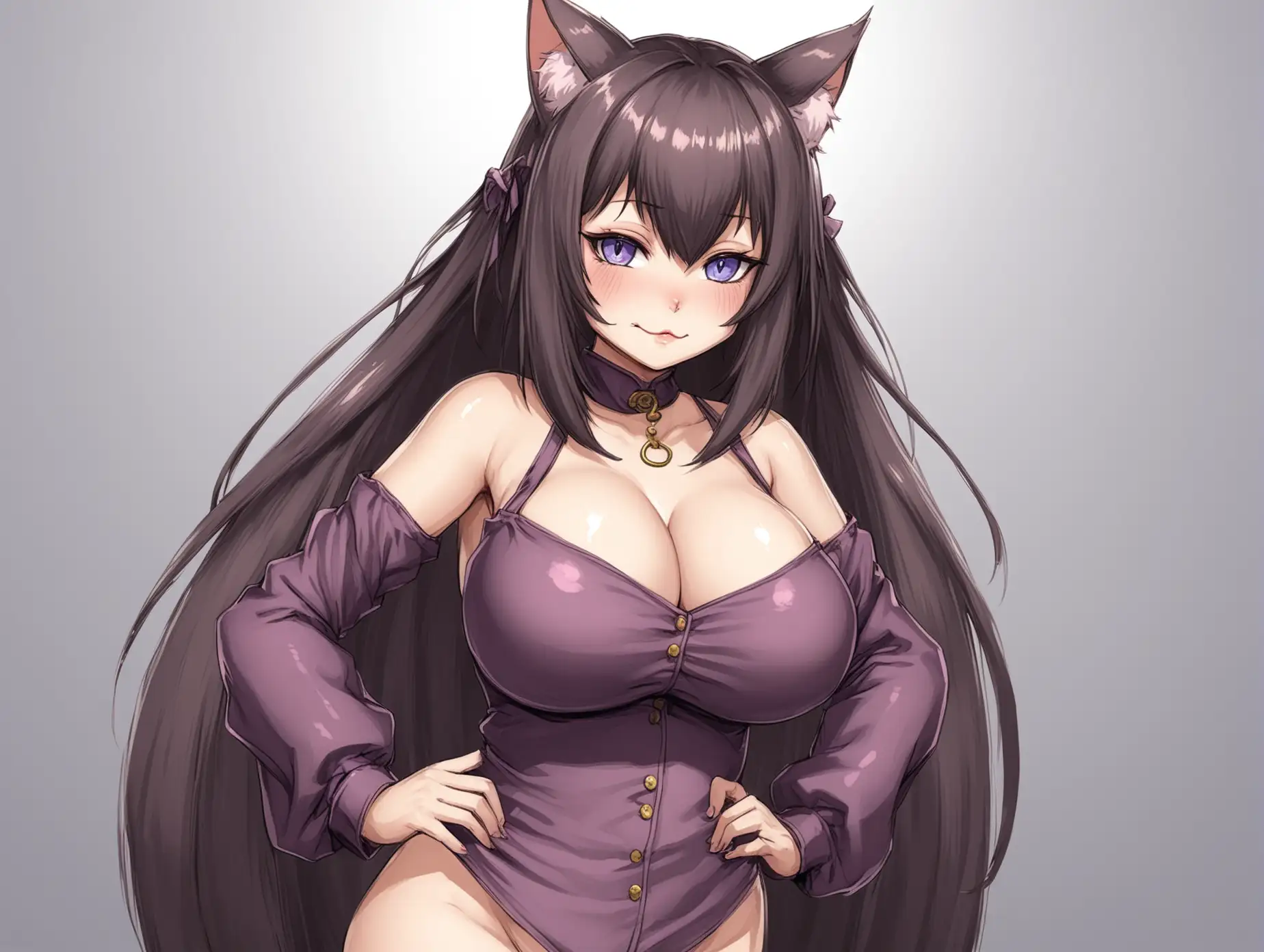 a catgirl, adult, large chest