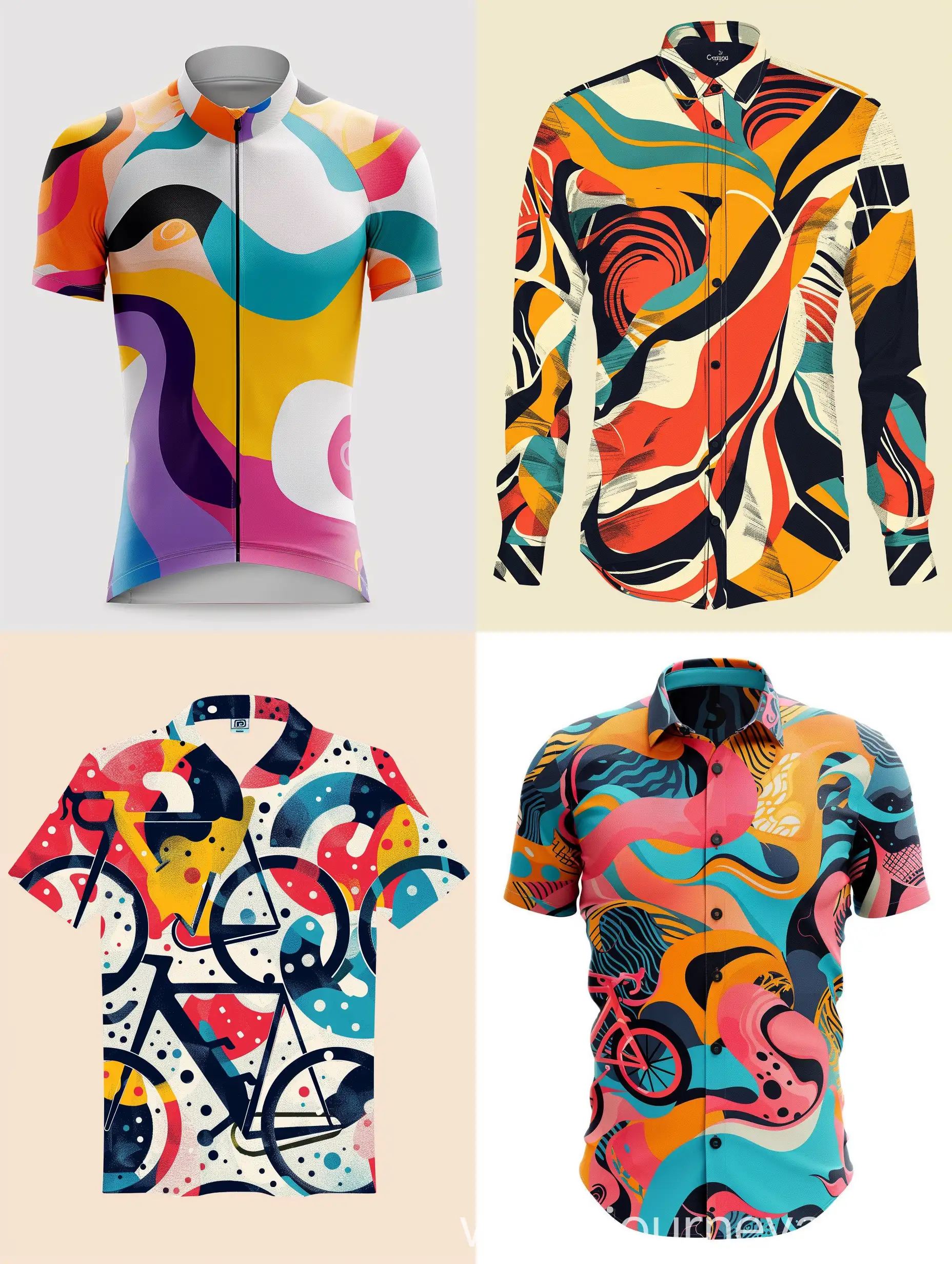 Modern cycle shirt designs, colorful and stands out, pattern design, use three colors
