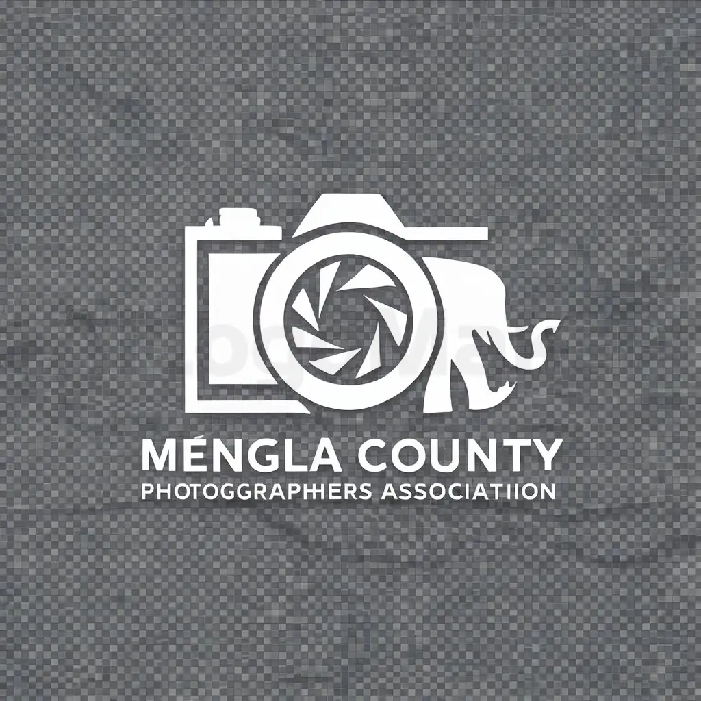 a logo design,with the text "Mengla County Photographers Association", main symbol:camera, camera aperture, elephant,Minimalistic,clear background