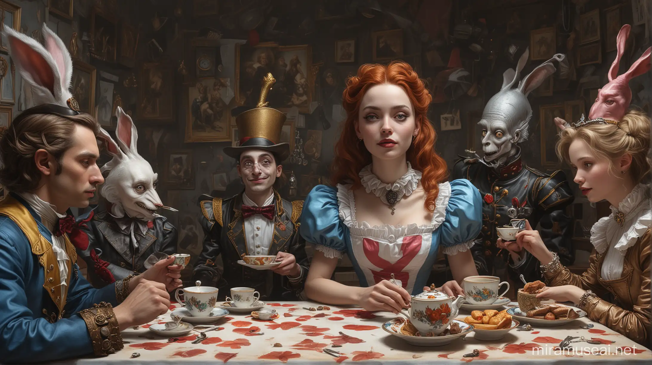 Surreal Cyberpunk Tea Party with Alice in Wonderland Theme