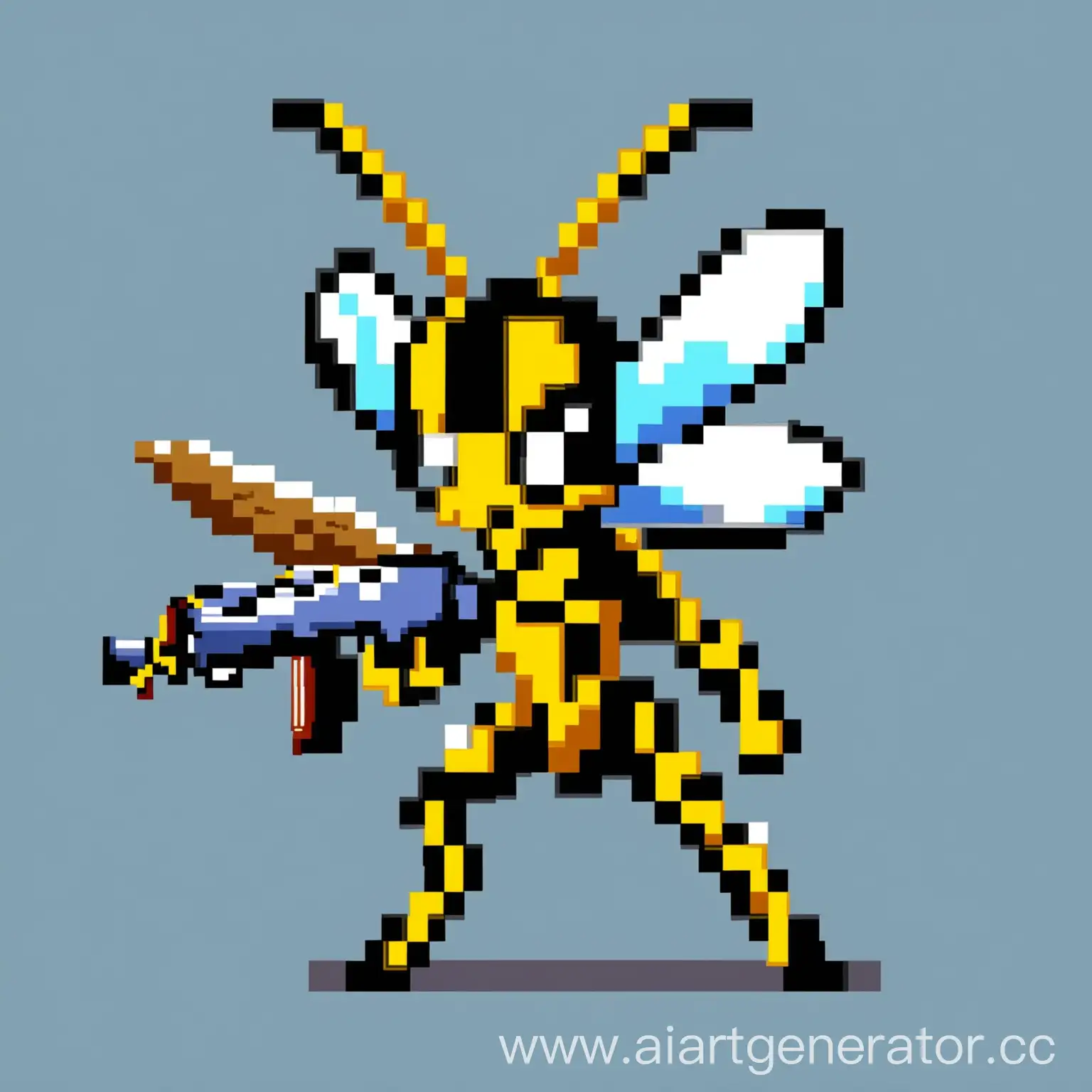 Pixelated-Cartoon-Wasp-with-Rifle-Playful-Insect-Armed-for-Adventure