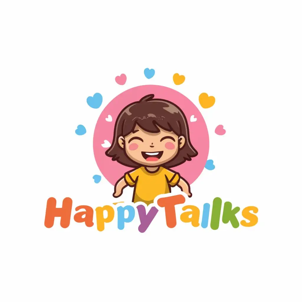 a logo design,with the text "Happy talks", main symbol:Cute small girl,Moderate,be used in Education industry,clear background