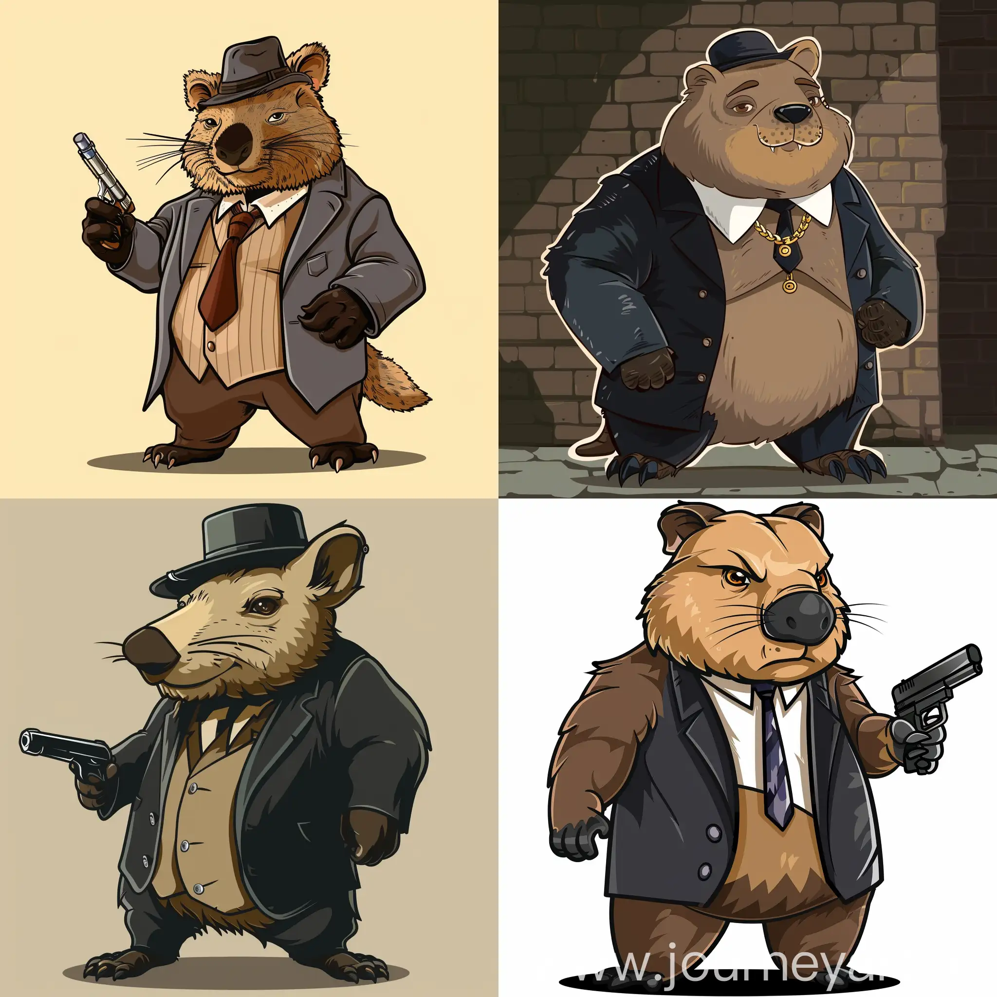 gangster wombat cartoon style