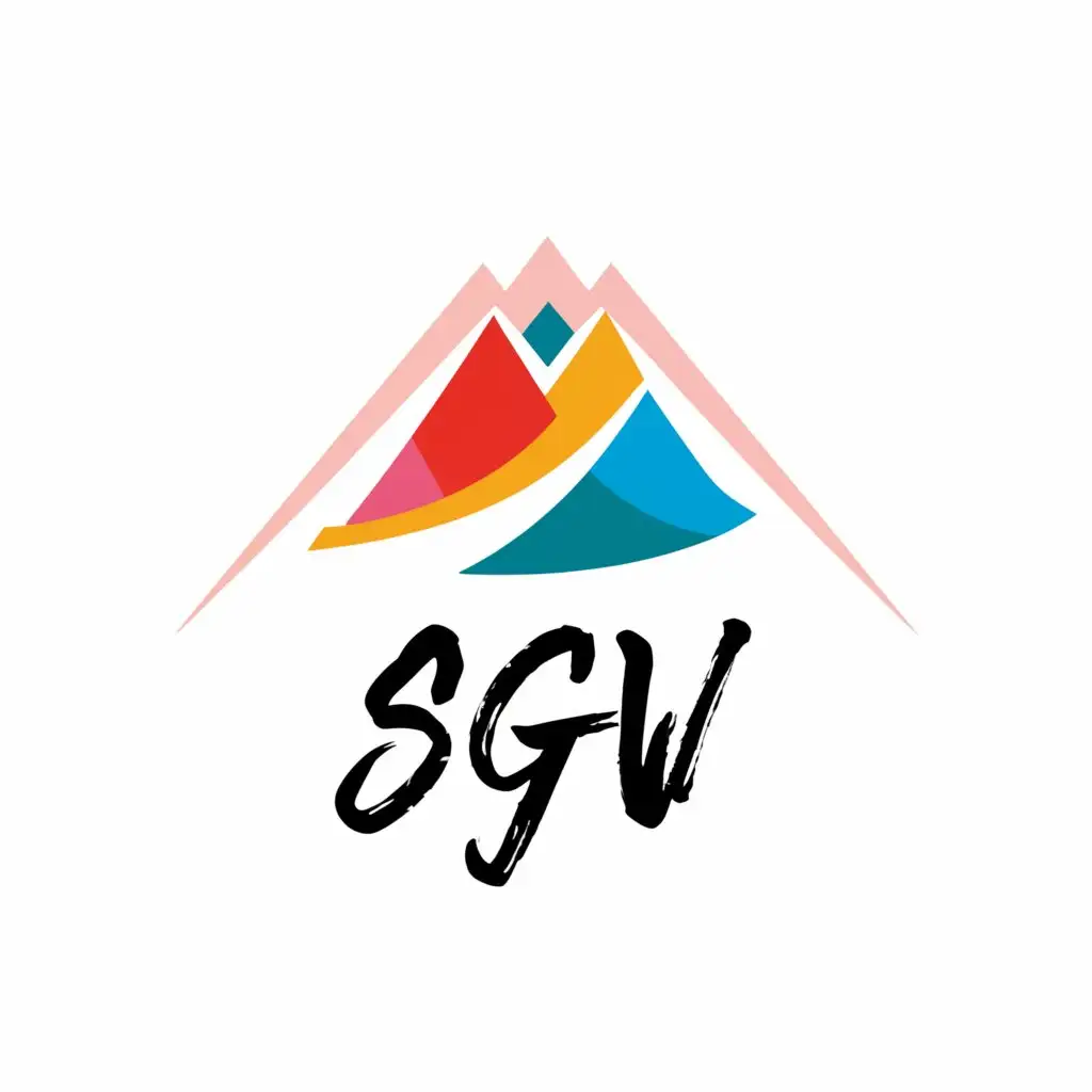 a logo design,with the text "sgw", main symbol:colorful mountain with shield, cursive, white background,Minimalistic,be used in Sports Fitness industry,clear background