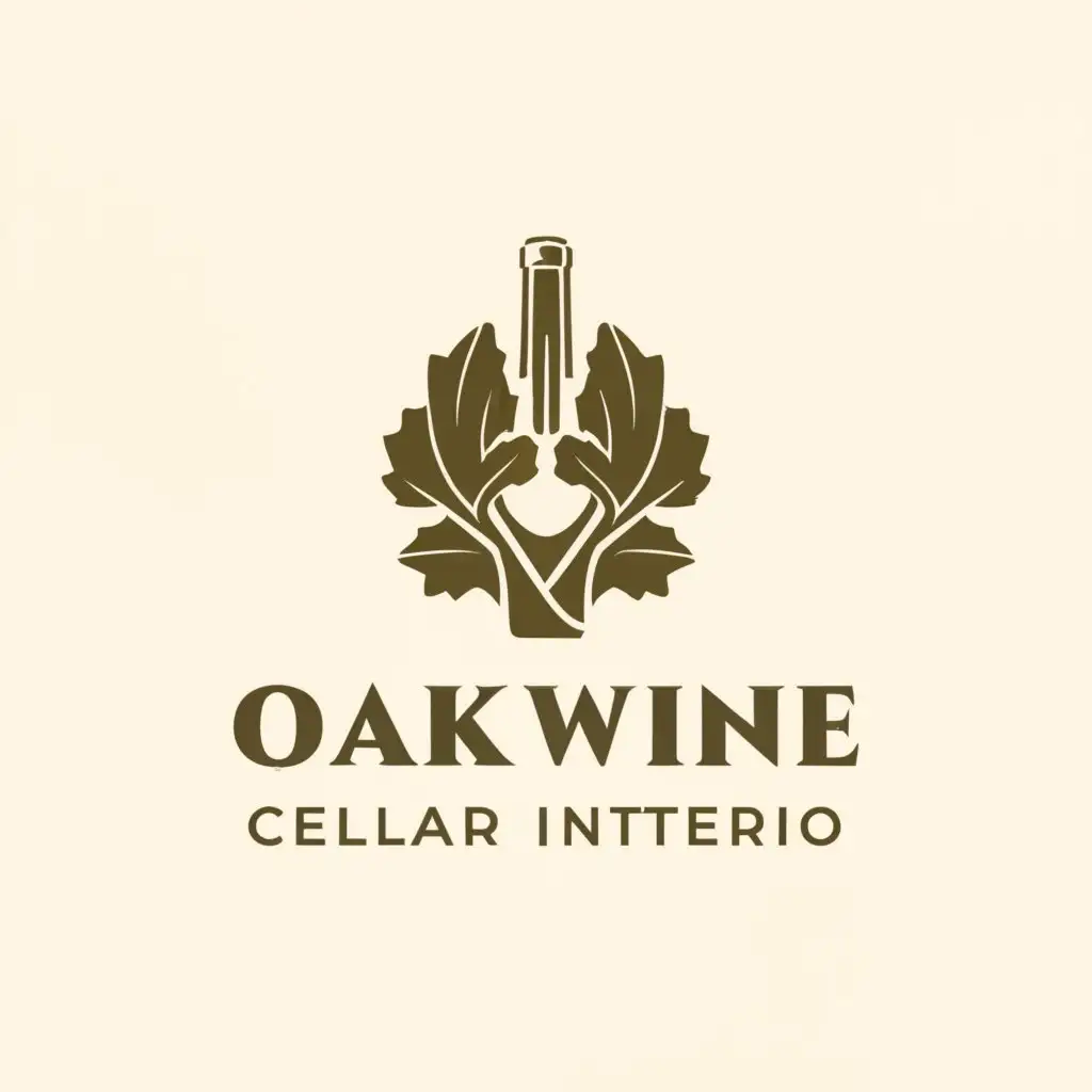 a logo design,with the text "Oak Wine Cellar Interior", main symbol:create logo called "Oak Wine Cellar Interior", the logo name "Oak Wine Cellar Interior", create exclusive and elegant logo for my company that sells oak interior for wine cellars. You will have the complete freedom to bring your artistic vision to life. Here are some specifics: The color scheme should be in darker and calmer tones. The main elements to include in the logo are an oak leaf, oak tree and a wine bottle. The desired aesthetic is a classic and elegant style.,complex,clear background