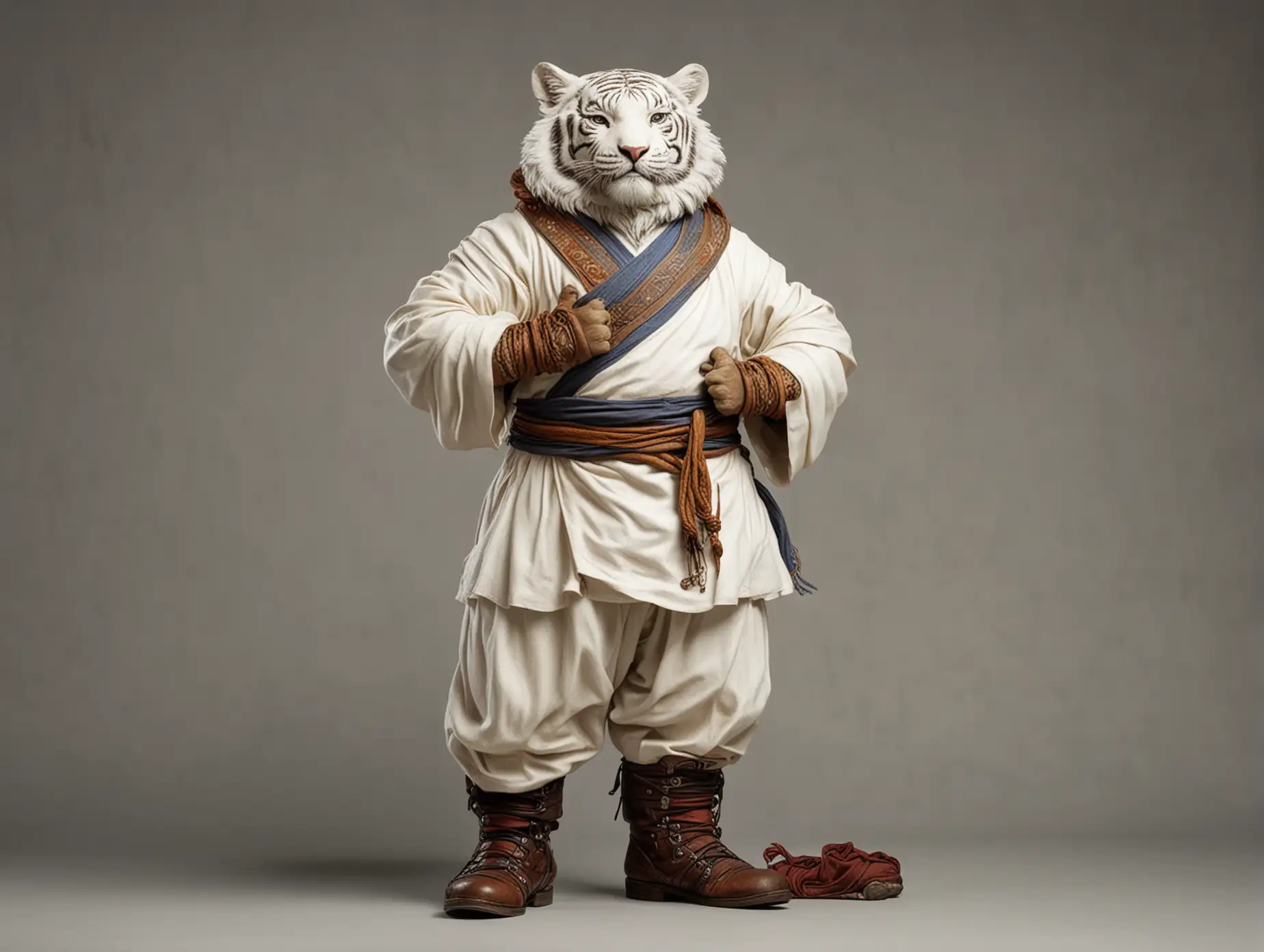 Anthropomorphic-White-Tiger-Monk-Standing-Heroically-in-Boots
