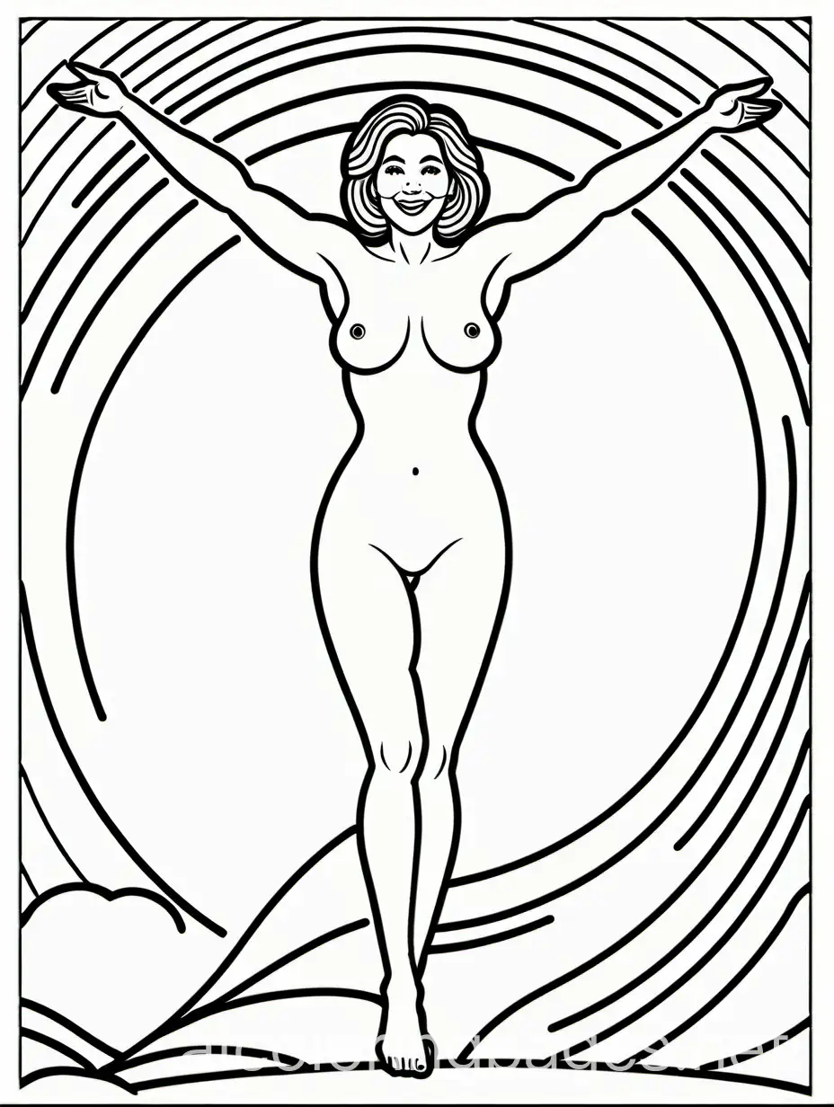 Naked fat, mature woman in crazy pose, colouring page, black and white, line drawing, white background, simple, lots of white space. The background of the colouring page is simply white to make it easy for children to colour within the lines, Coloring Page, black and white, line art, white background, Simplicity, Ample White Space. The background of the coloring page is plain white to make it easy for young children to color within the lines. The outlines of all the subjects are easy to distinguish, making it simple for kids to color without too much difficulty