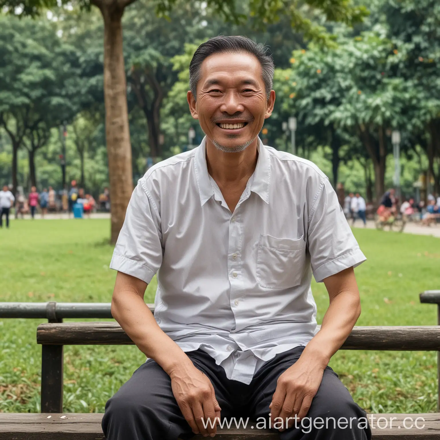 Elderly-Chinese-Man-Joyfully-Relaxes-in-Malaysian-Park