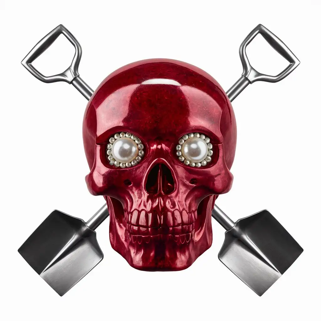 Mysterious Red Ruby Skull with Crossed Shovels