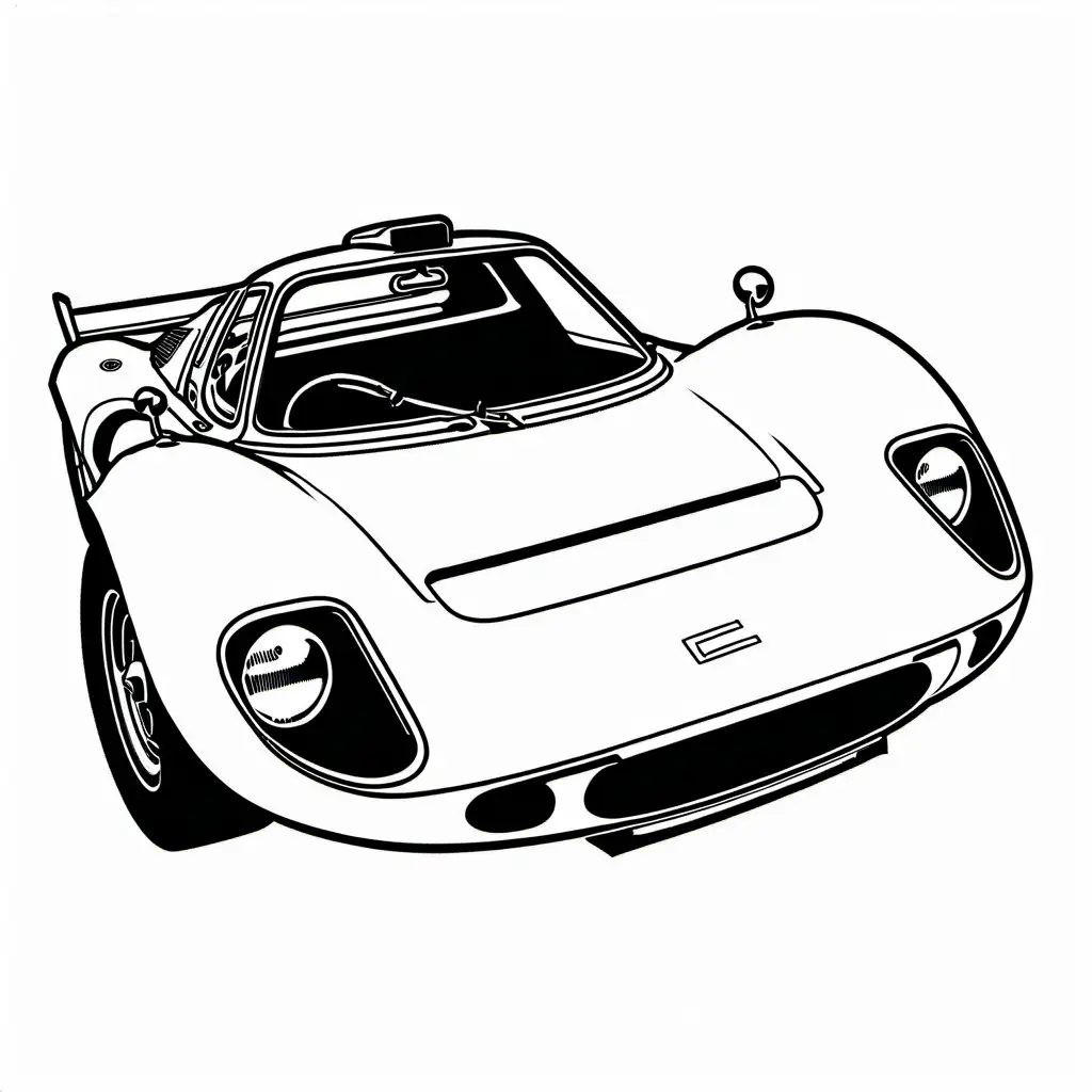 1964 McLaren M1A from 1968 coloring page, Coloring Page, black and white, line art, white background, Simplicity, Ample White Space.