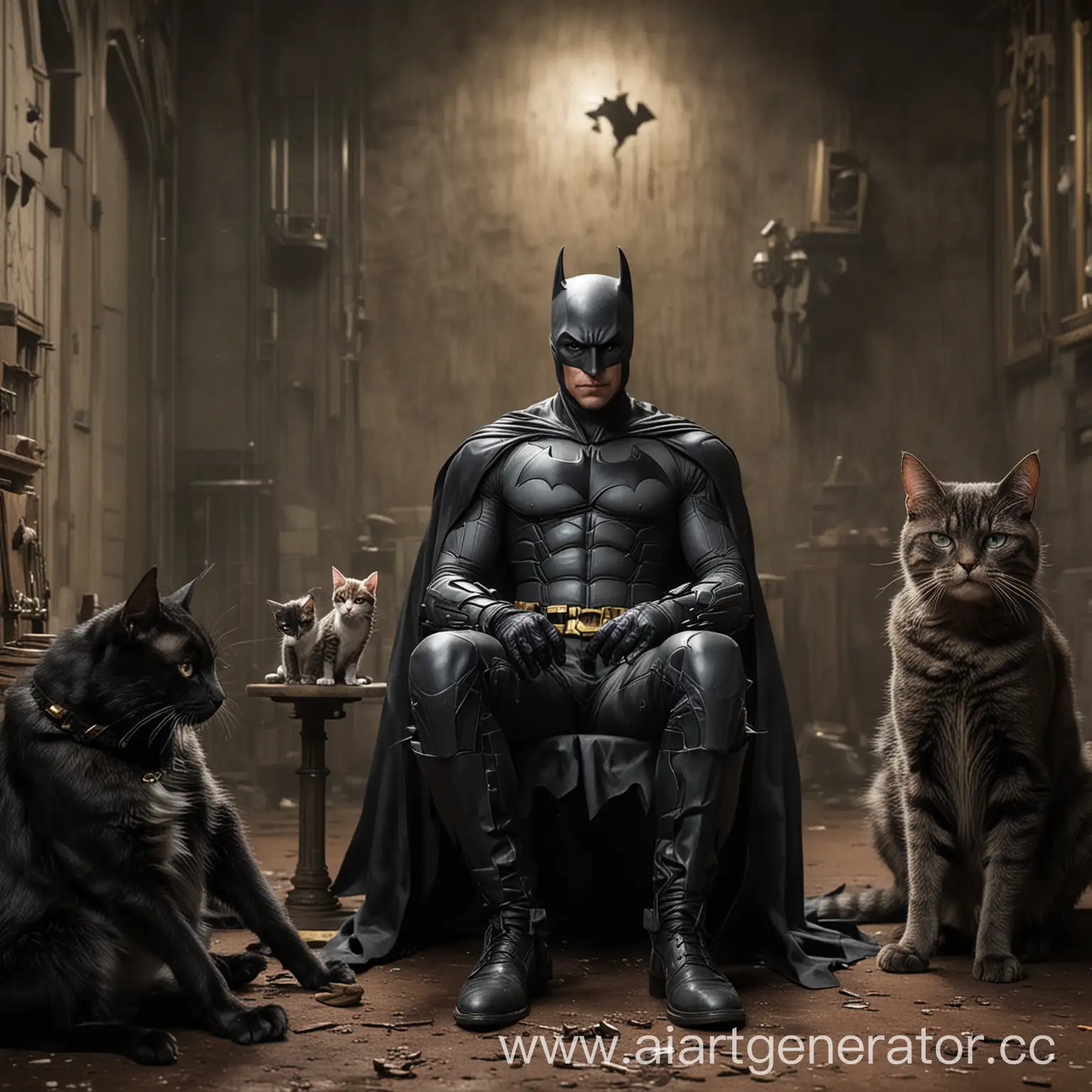 Batman sits with cats and chats with Joker