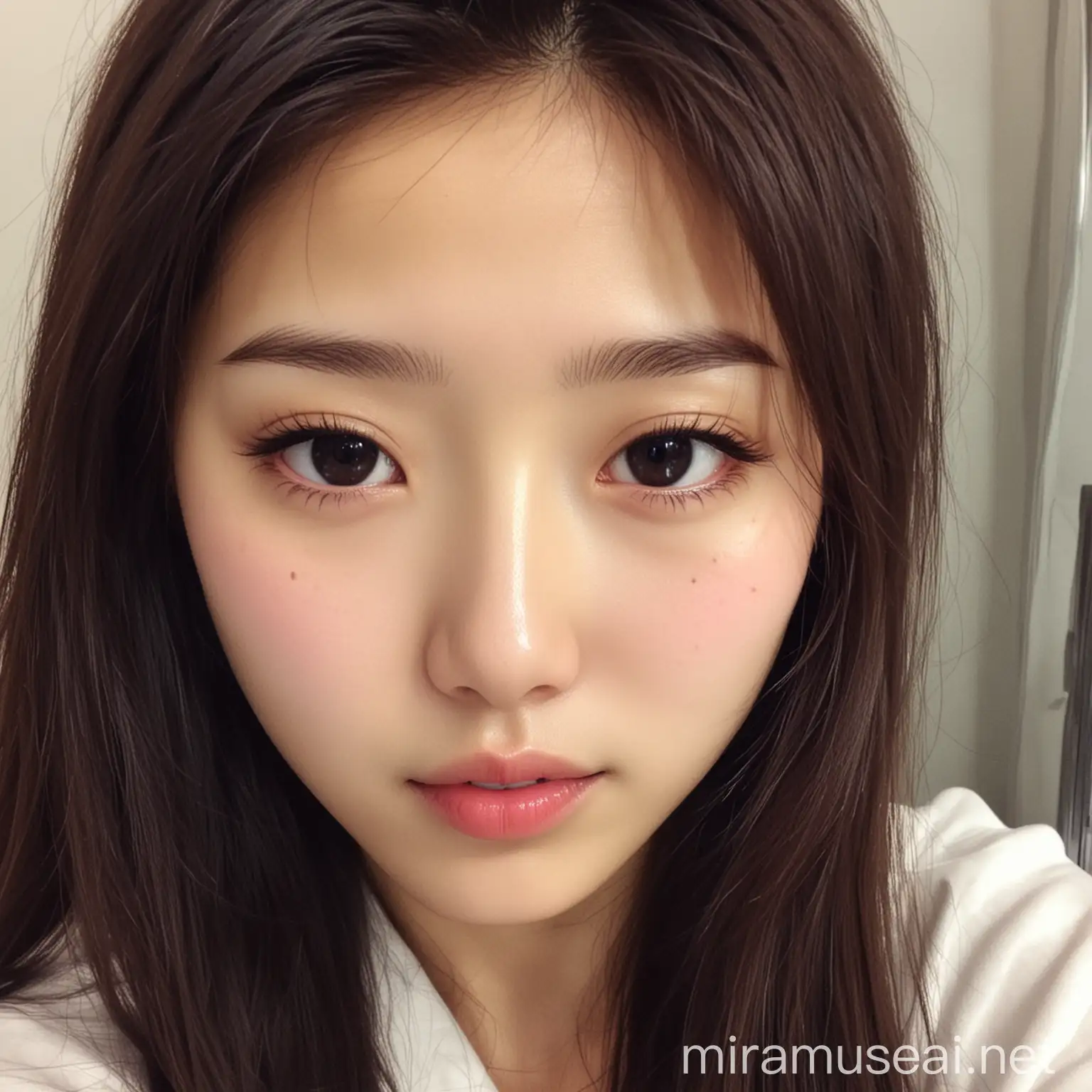 Stylish Korean Girl Taking a Selfie Modern Beauty Captured in a Snapshot