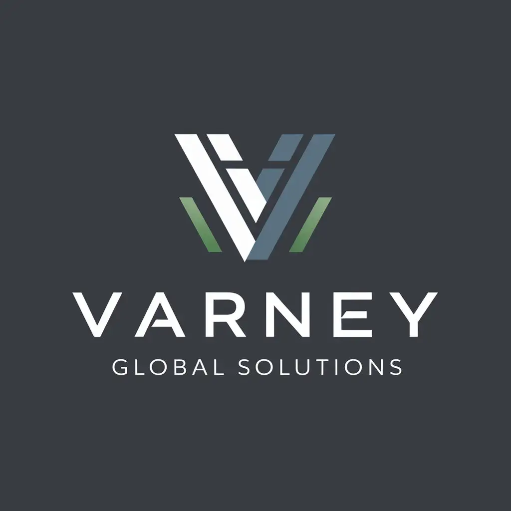 a logo design,with the text 'Varney Global Solutions', main symbol:Concept: A simple yet modern logo that evokes reliability, innovation, and professionalism. Colors: Use colors that inspire trust and seriousness, such as dark blue, gray, and accents of green to symbolize growth and security. Typography: Choose a modern, clear, and readable sans-serif font.,Moderate,clear background