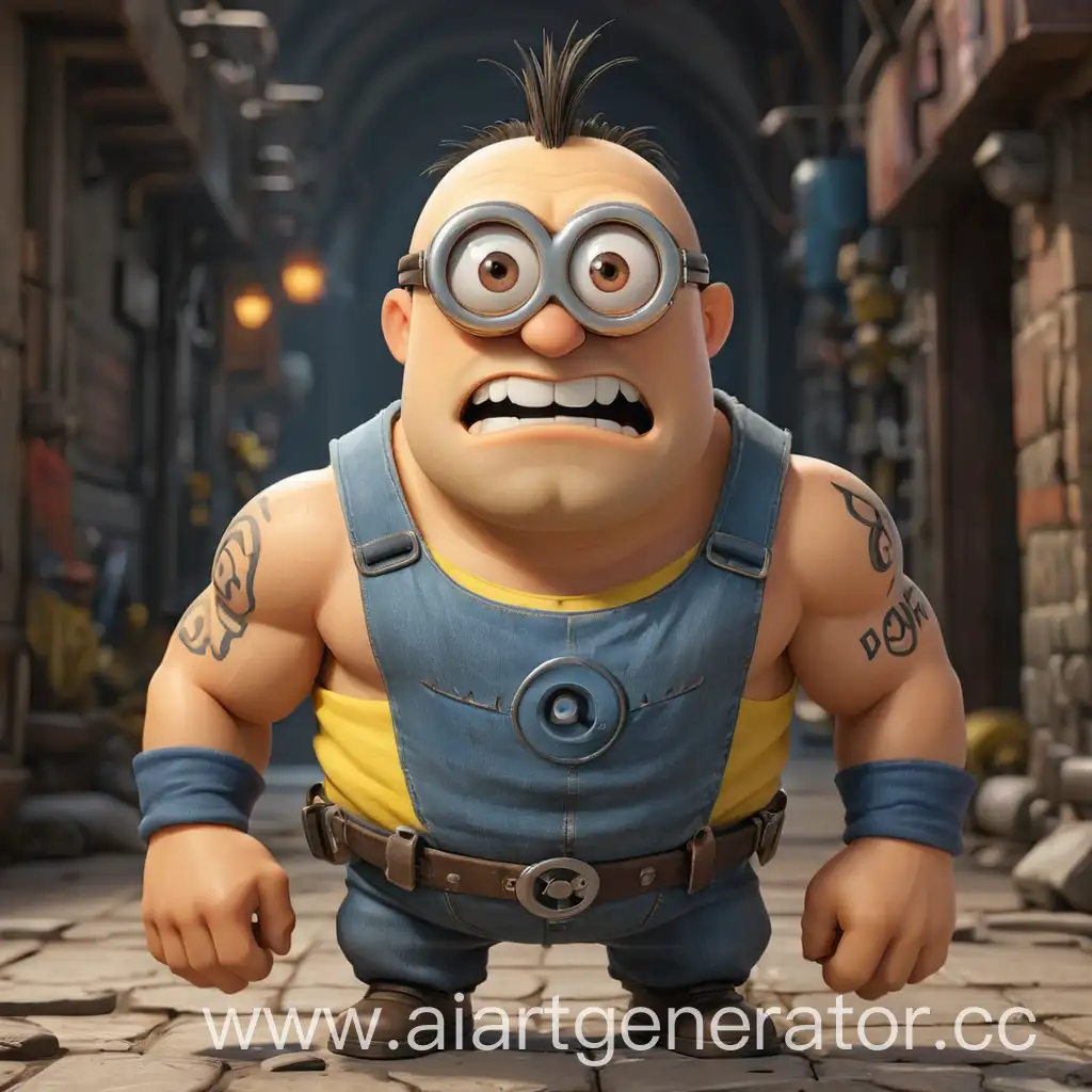 muscular minion from the cartoon Despicable Me with the inscription NAZAR on the chest
