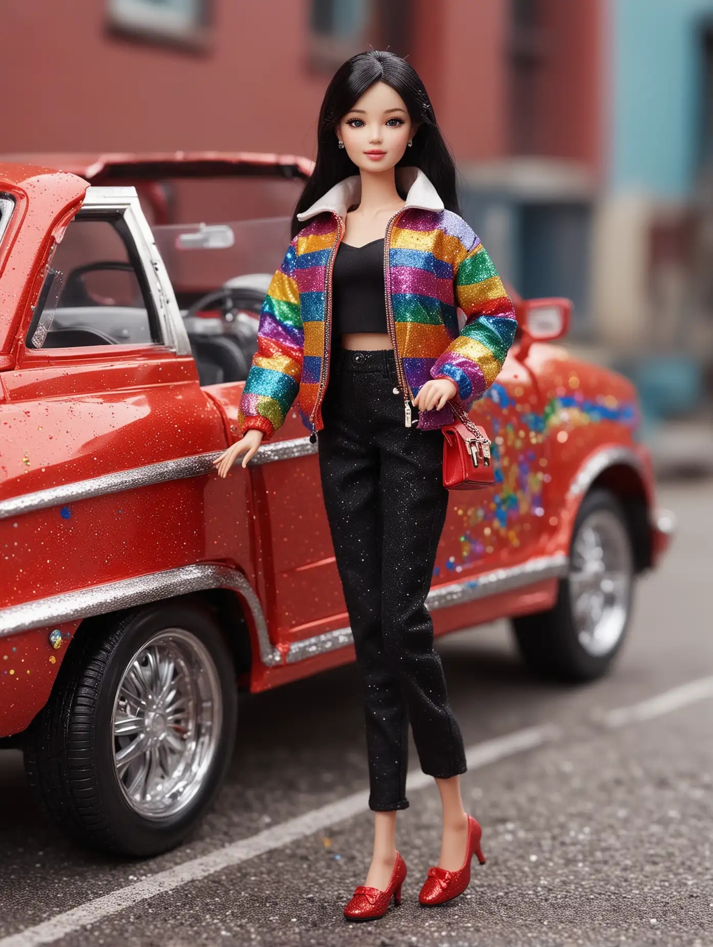 Stylish Kim Hyeyoon Barbie Doll Poses with Red Convertible