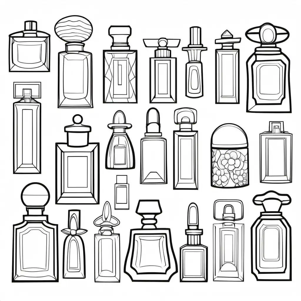 coloring pages for kids, nice perfume bottles, clean line, white background
