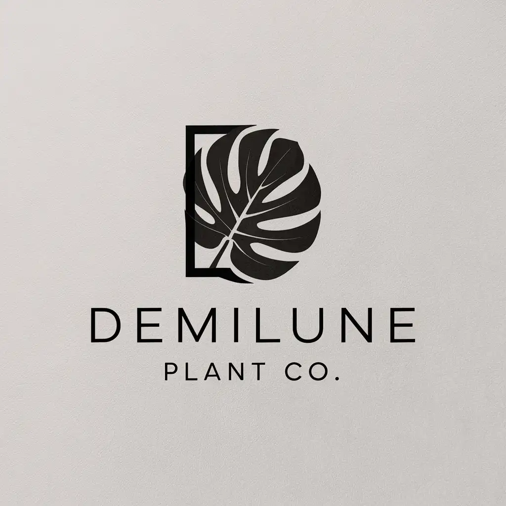 LOGO-Design-For-Demilune-Plant-Co-Minimalistic-Monstera-Leaf-D-Shape-in-White