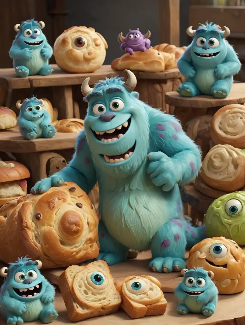 Cute Monster Inc Babies Playing with Bread