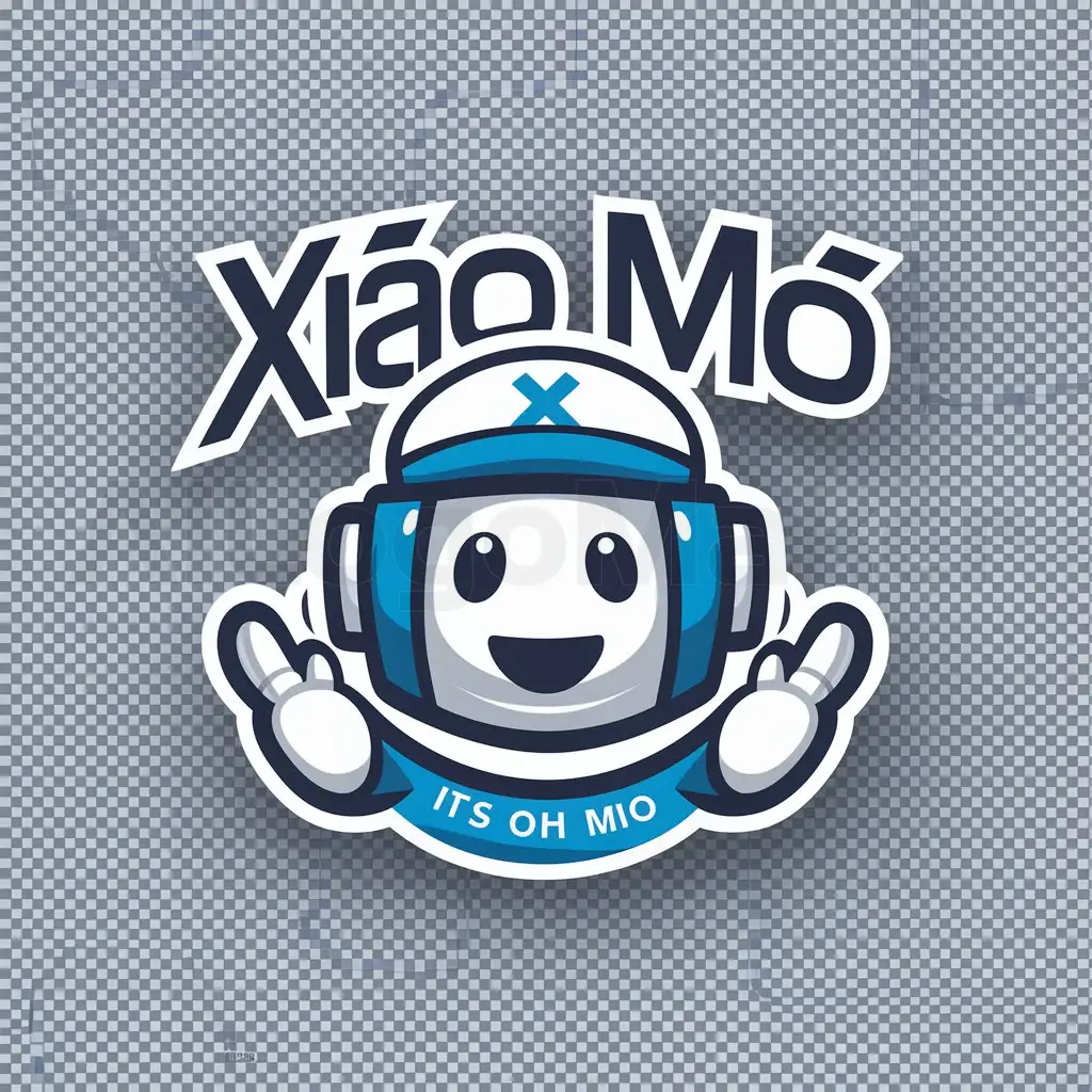 a logo design,with the text "Xiǎo Mò", main symbol:Generate an interface robot icon, the robot's name is Xiao Mo, responsible for answering some questions from users on the online learning platform. The icon should be designed in a cartoonish style, with a blue and white color scheme. Only the icon should appear, the background should be transparent.,Moderate,be used in Education industry,clear background