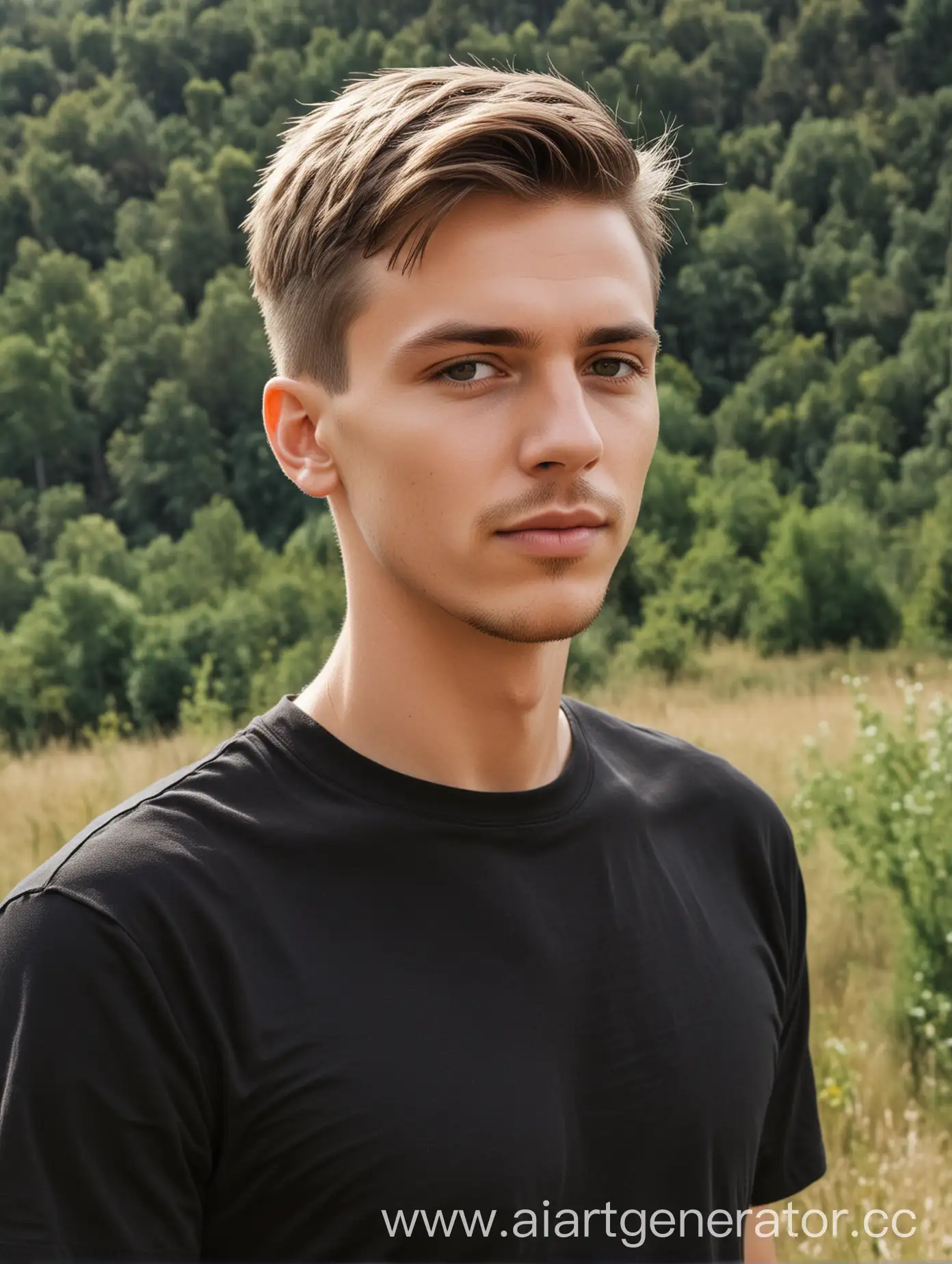 Young-Man-in-Black-Shirt-Standing-in-Nature