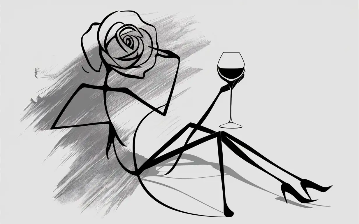 Abstract-Figure-Study-Rose-Blossom-Drinking-Wine-Vector-Illustration