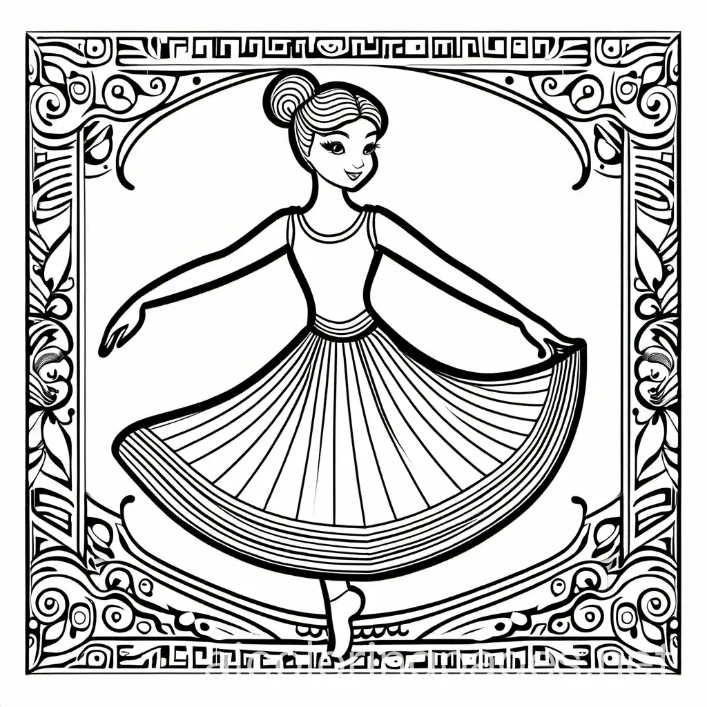 Ballet girl with the name Sari, Coloring Page, black and white, line art, white background, Simplicity, Ample White Space. The background of the coloring page is plain white to make it easy for young children to color within the lines. The outlines of all the subjects are easy to distinguish, making it simple for kids to color without too much difficulty