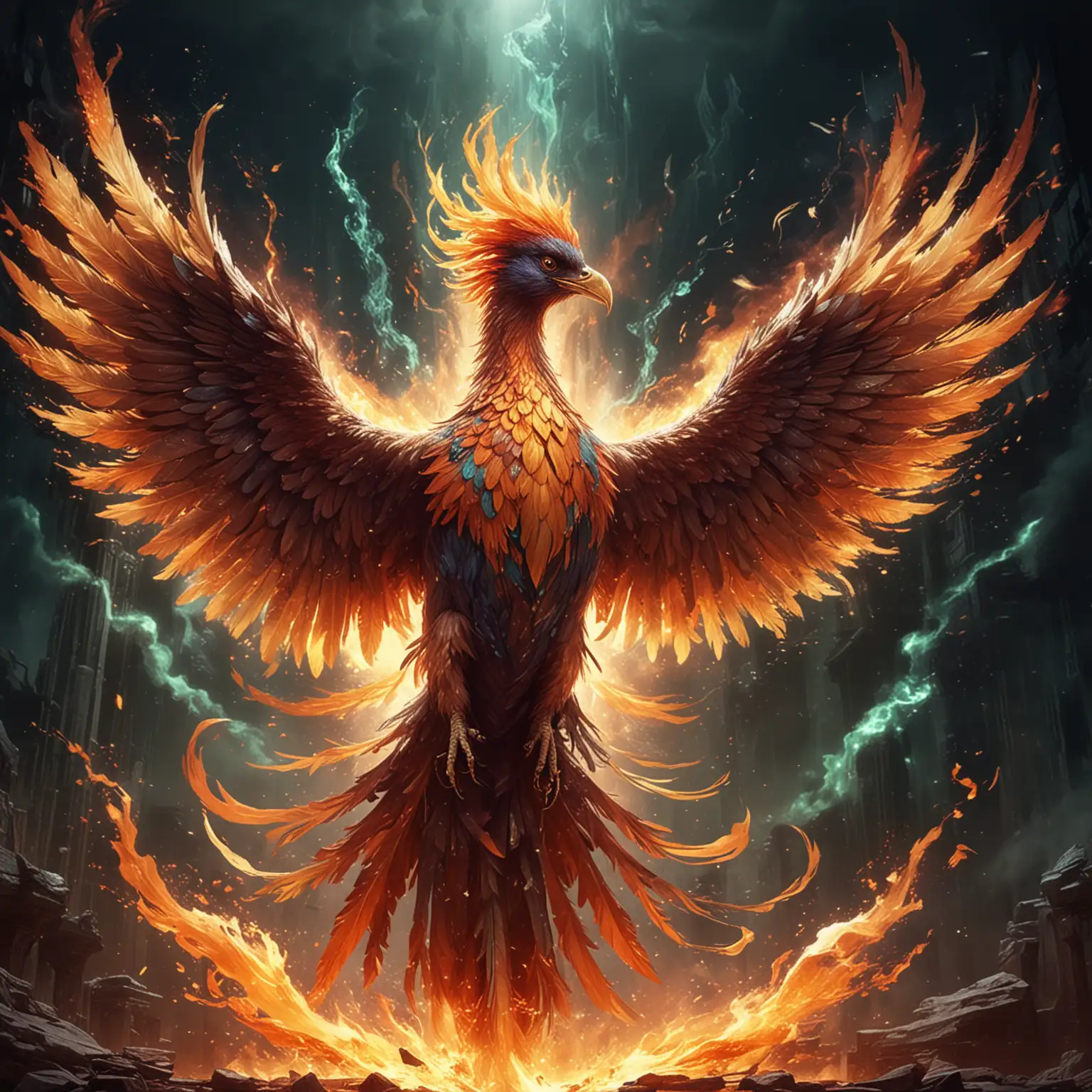 Vibrant Phoenix Bird Gamma Art in Celestial Sky