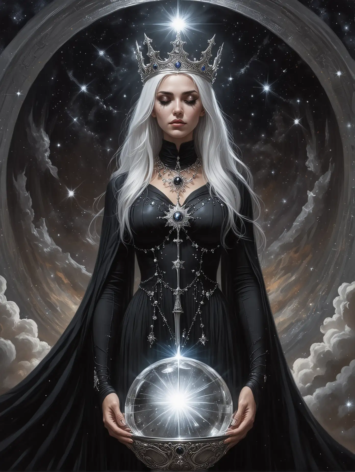 Mystical-Oracle-with-Silver-Sword-and-Crystal-Ball-in-Black-Cosmos