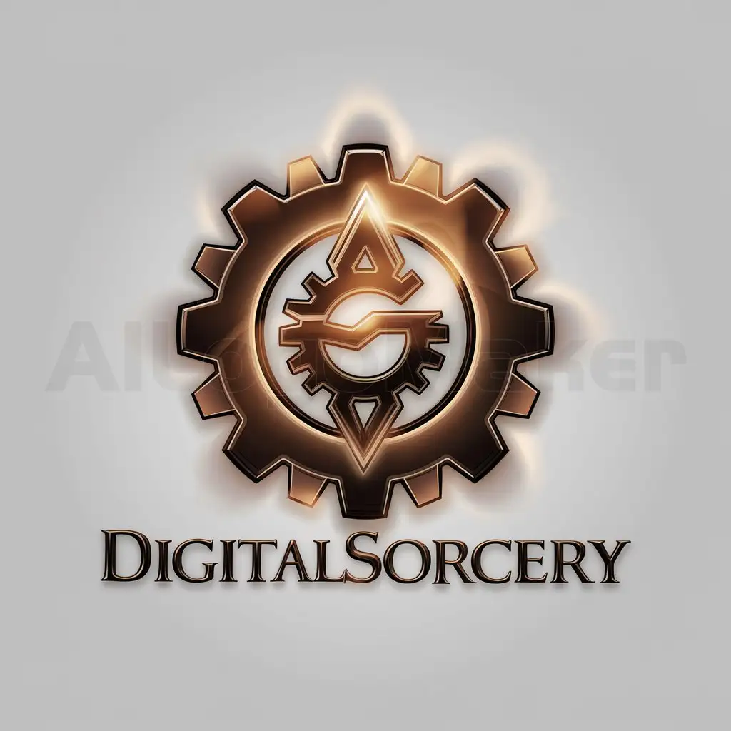 a logo design,with the text "DigitalSorcery", main symbol:Gear and magic,Moderate,be used in Entertainment industry,clear background