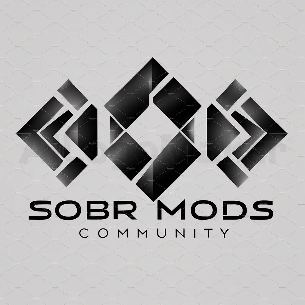 a logo design,with the text "Sobr Mods Community", main symbol:Geometric rhomboid figures in a futuristic style, branding, novelty, apocalypse, gaming community, modding,complex,clear background